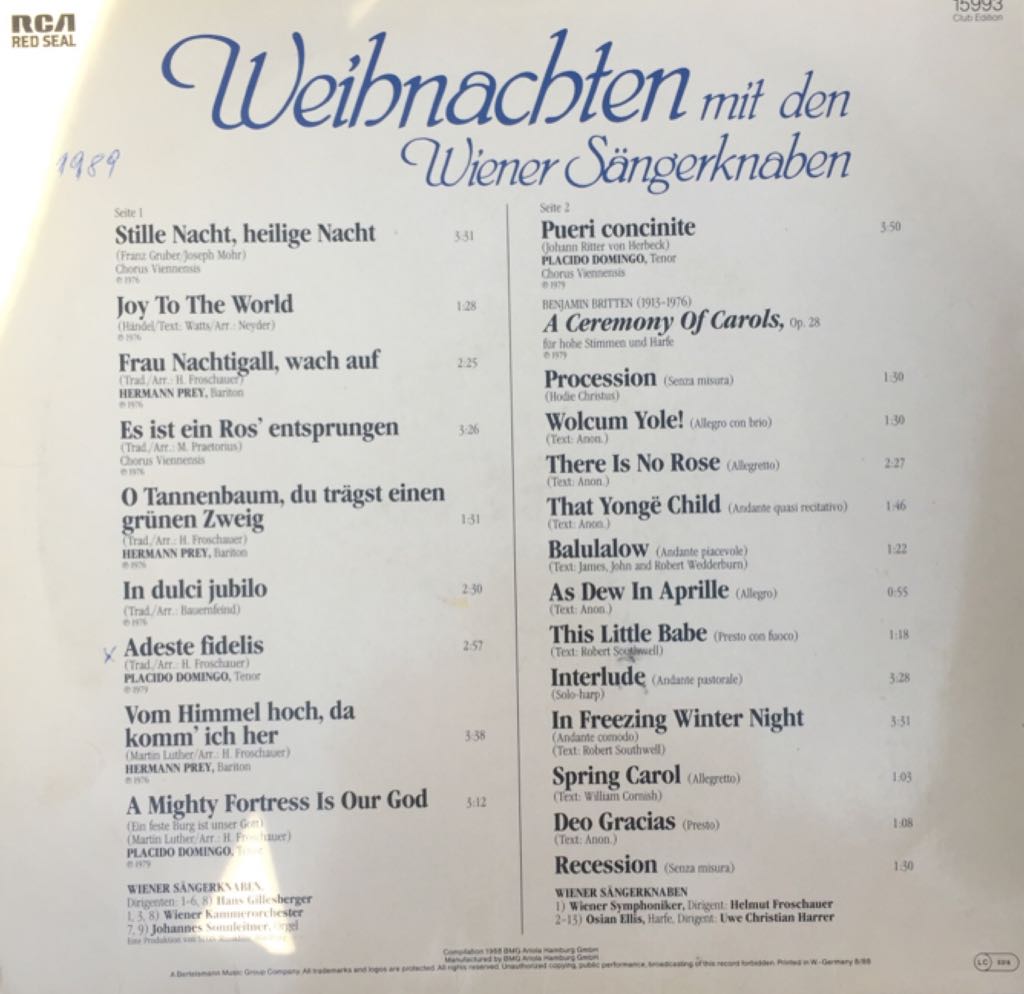 Weihnachten mit den Wiener Sängerknaben | Hermann Prey | Placido Domingo  vinyl figure collectible - Main Image 2