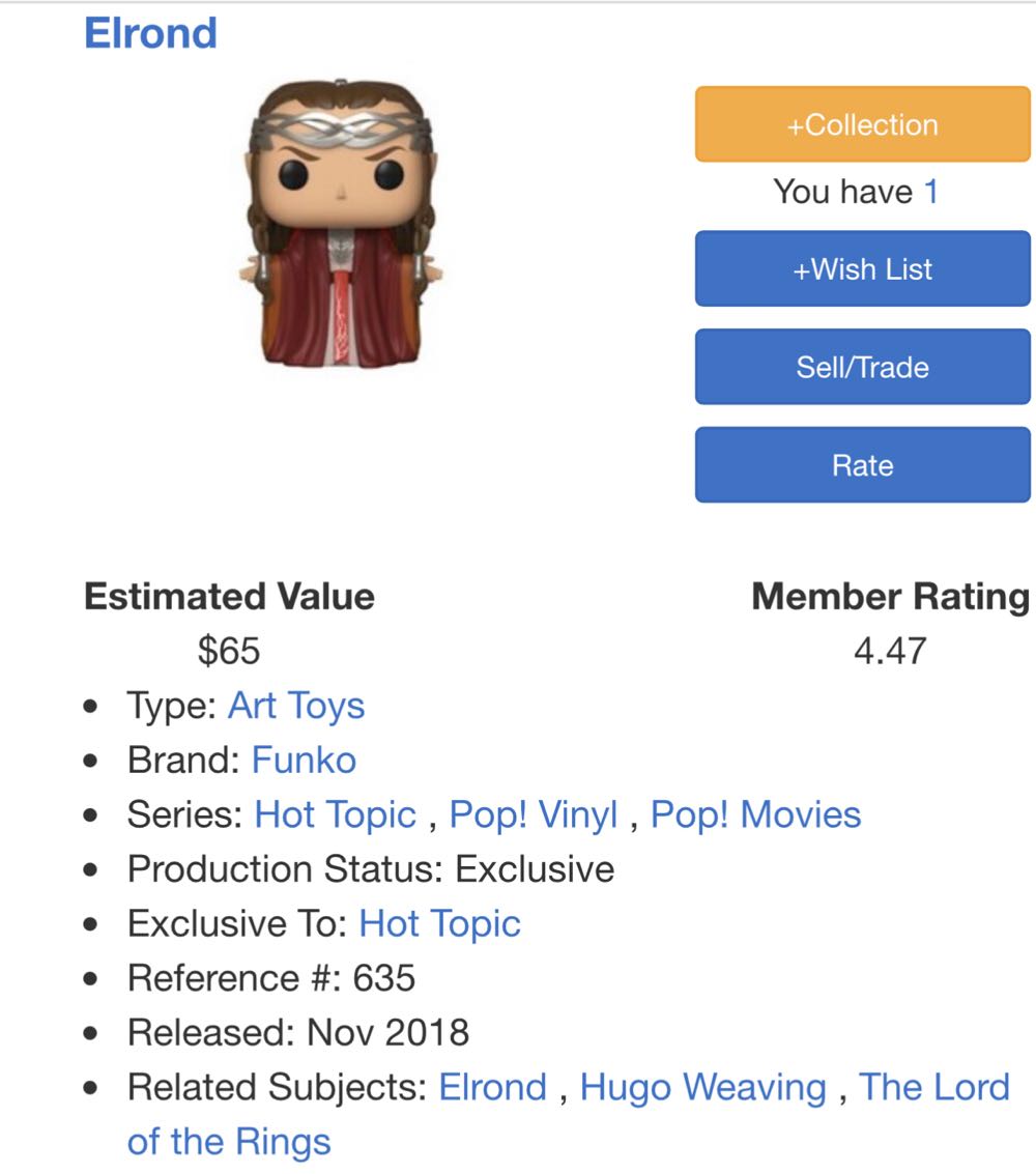Elrond - The Lord of the Rings vinyl figure collectible [Barcode 889698332545] - Main Image 4