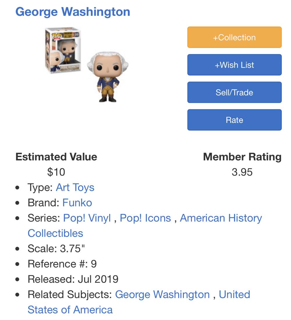 George Washington - American History vinyl figure collectible [Barcode 889698417112] - Main Image 4