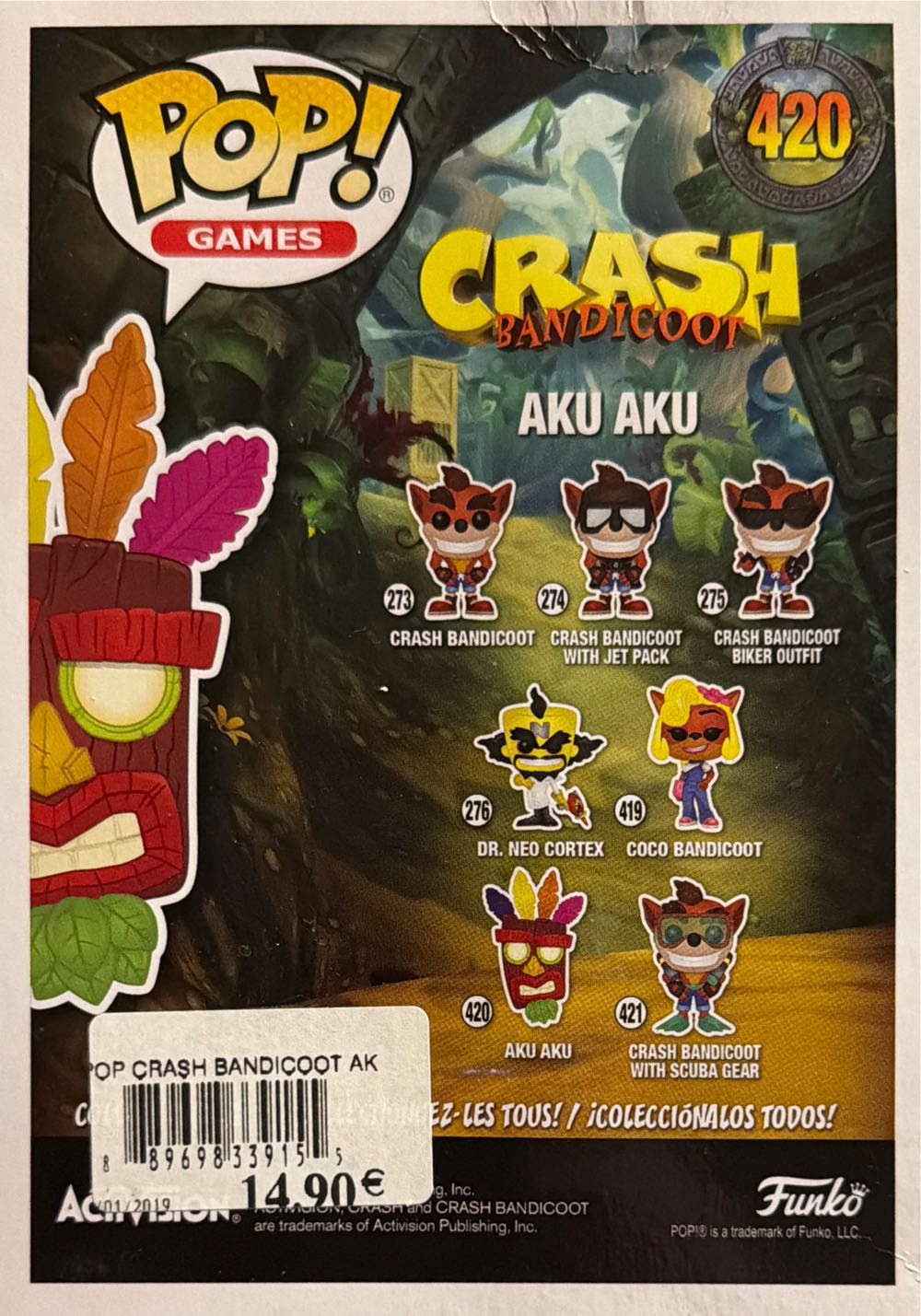 420 AKU AKU - Crash Bandicoot vinyl figure collectible [Barcode 889698339155] - Main Image 2