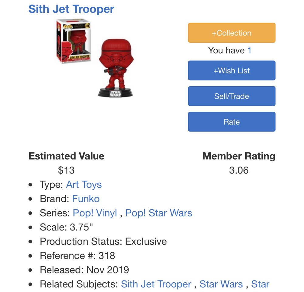Sith Jet Trooper - Star Wars vinyl figure collectible [Barcode 889698398800] - Main Image 4