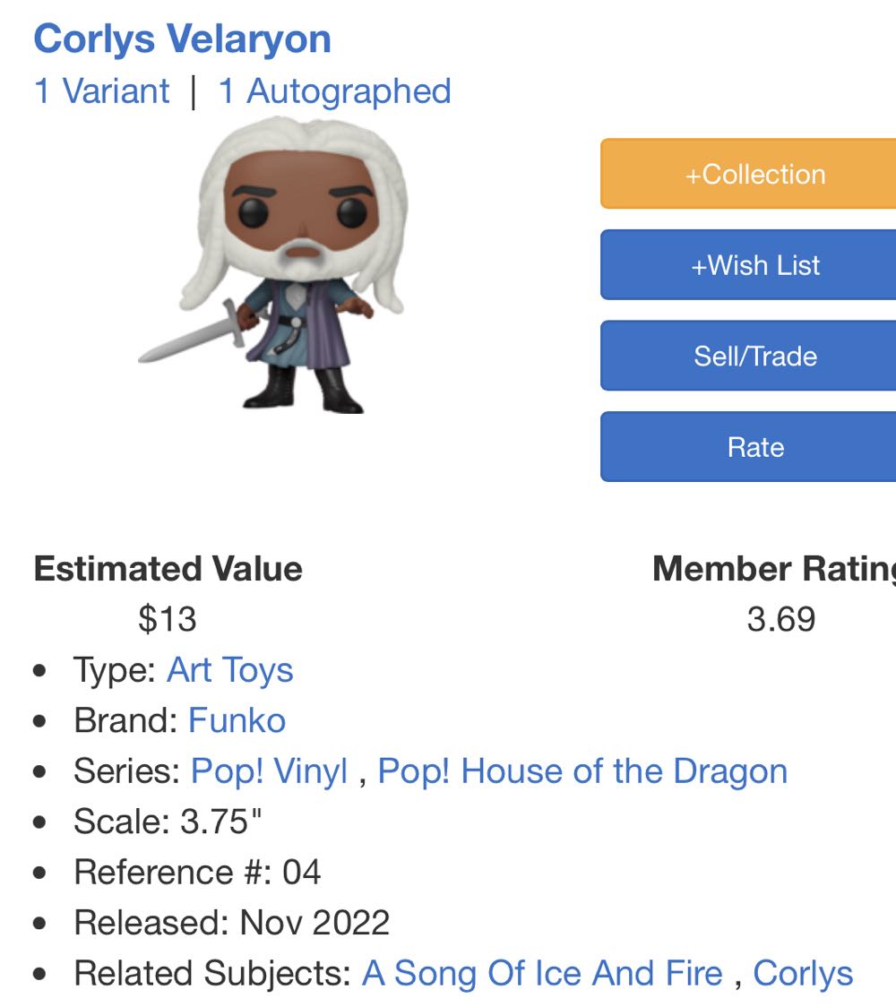 Corlys Velaryon - Game of Thrones vinyl figure collectible [Barcode 889698656092] - Main Image 4