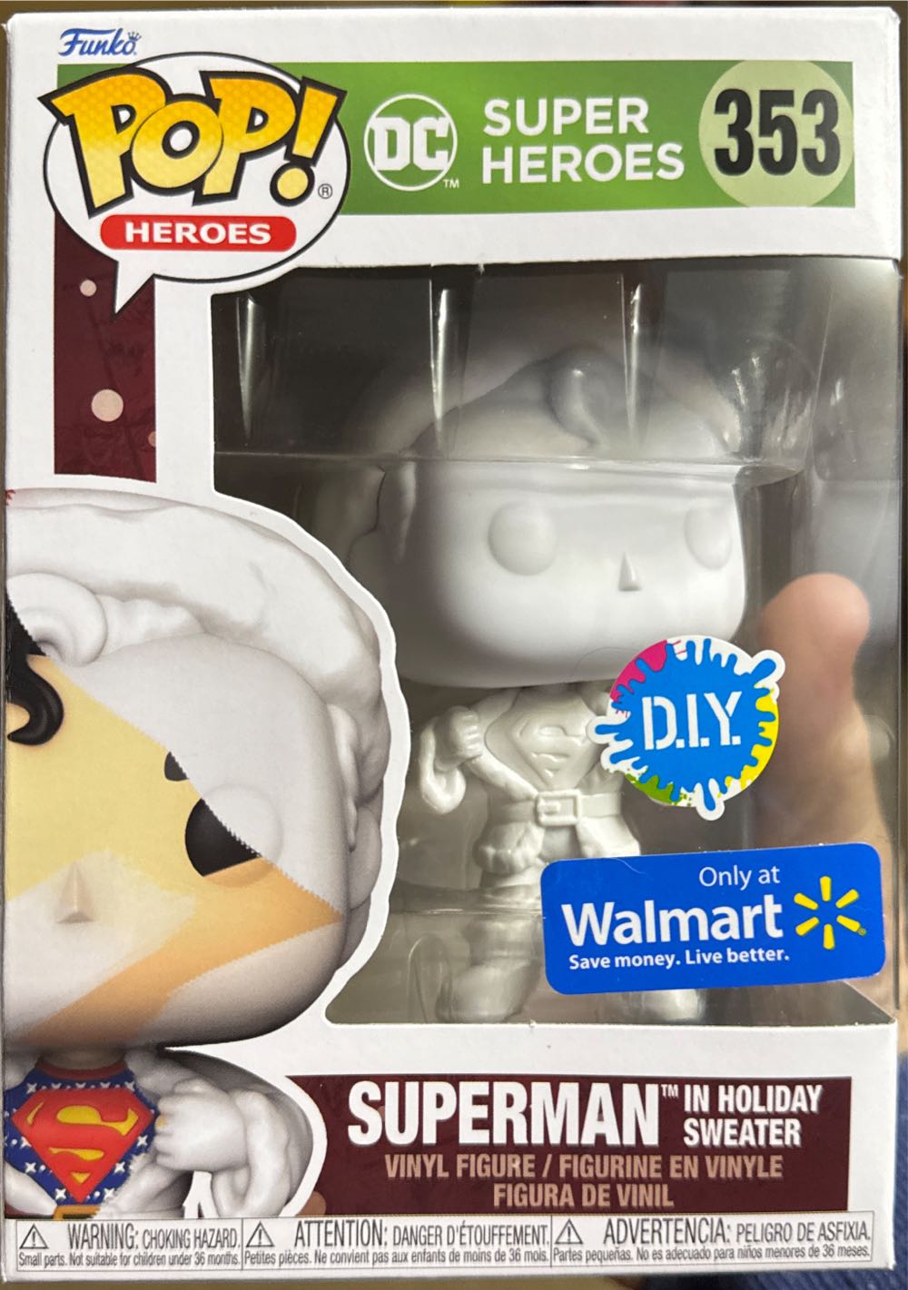Funko DC Super Heroes #353 Superman (in Holiday Sweater) (D.I.Y.) - DC: Superheroes vinyl figure collectible [Barcode 889698579568] - Main Image 2