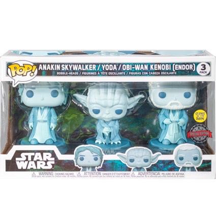 Funko Pop! Star Wars Across the Galaxy Force Ghost Anakin Skywalker/Yoda/Obi-Wan Kenobi GITD Amazon Exclusive 3-Pack  vinyl figure collectible - Main Image 2