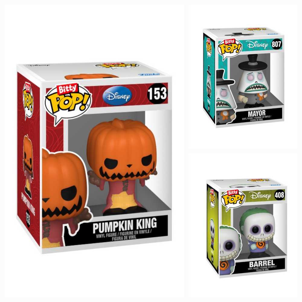 NBC Bitty Pop!: Pumpkin King, Mayor Chase, Barrel, & Harlequin Demon - The Nightmare Before Christmas vinyl figure collectible [Barcode 889698730204] - Main Image 2