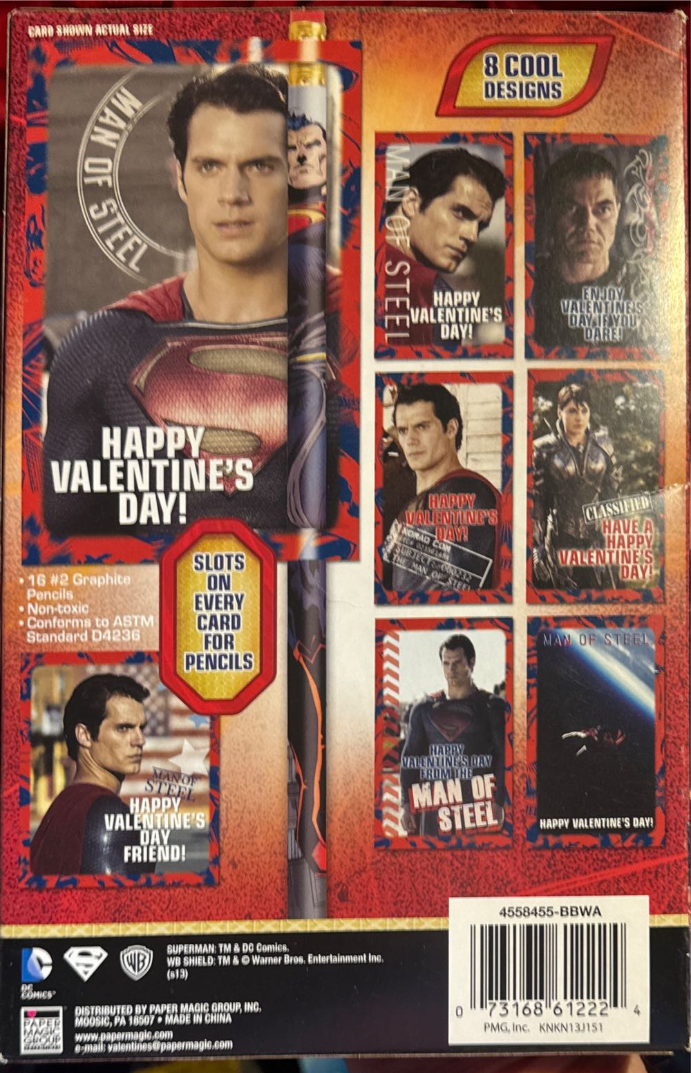 Superman Man Of Steel 16 Valentines Cards With 16 Pencils  vinyl figure collectible [Barcode 073168612224] - Main Image 2