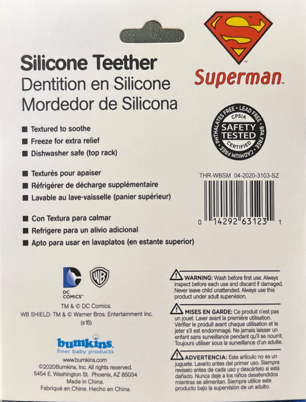 Bumkins Baby Teething Freezer Toy Keys Rings Soft Flexible Silicone Pacifier Safe To Chew Cool Teether Gum Relief Essentials For Babies 3 Months Freezable Sensory Textured Superman Dc Comics - DC Comics vinyl figure collectible [Barcode 014292631231] - Main Image 3