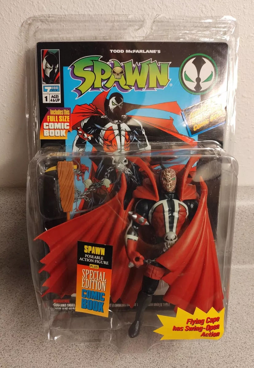1994 Spawn Worm Head Blue Suit Variant Series 1 Todd Spawn Mcfarlane Spawn Unmasked Hamburger Head Variant Flying Cape With Full Size Comic Book Special Edition 1994 Action Limited  vinyl figure collectible [Barcode 787926903102] - Main Image 2