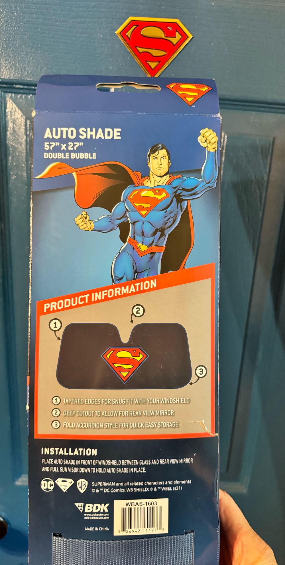 Superman Windshield Sunshade For Car Truck & Suv Folding Car Sun Shade For Front Window Auto Sun Visor Heat Protection Sunscreen Blocks Uv Rays And Keeps Vehicle Cool 58 X 27 Inch  vinyl figure collectible [Barcode 826942154973] - Main Image 3