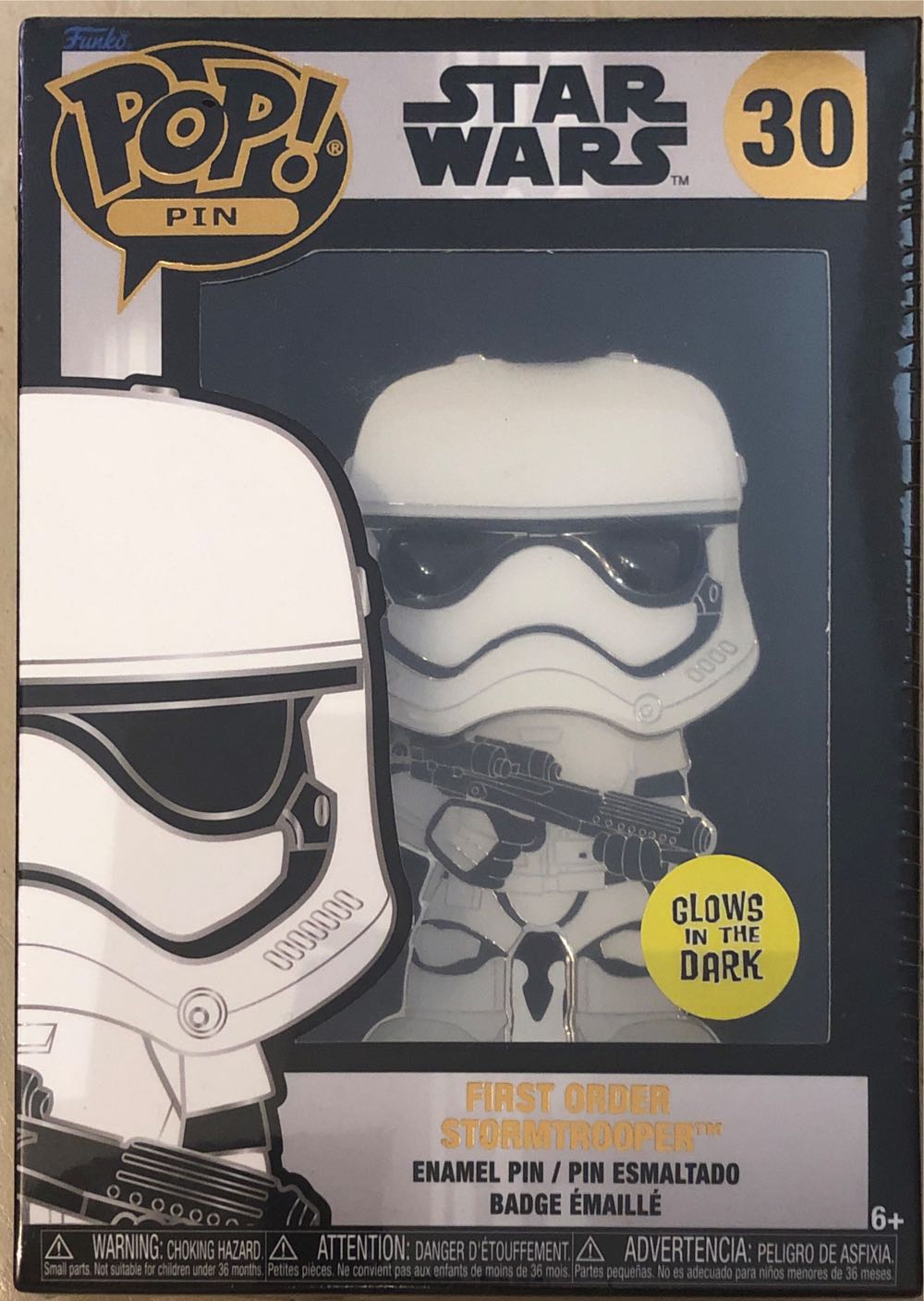 Stormtrooper 30 Glows Funko Pop! Pins: Star Wars First Order Stormtrooper 4” Pop! Enamel Pin New Storm Trooper  vinyl figure collectible [Barcode 671803437753] - Main Image 2