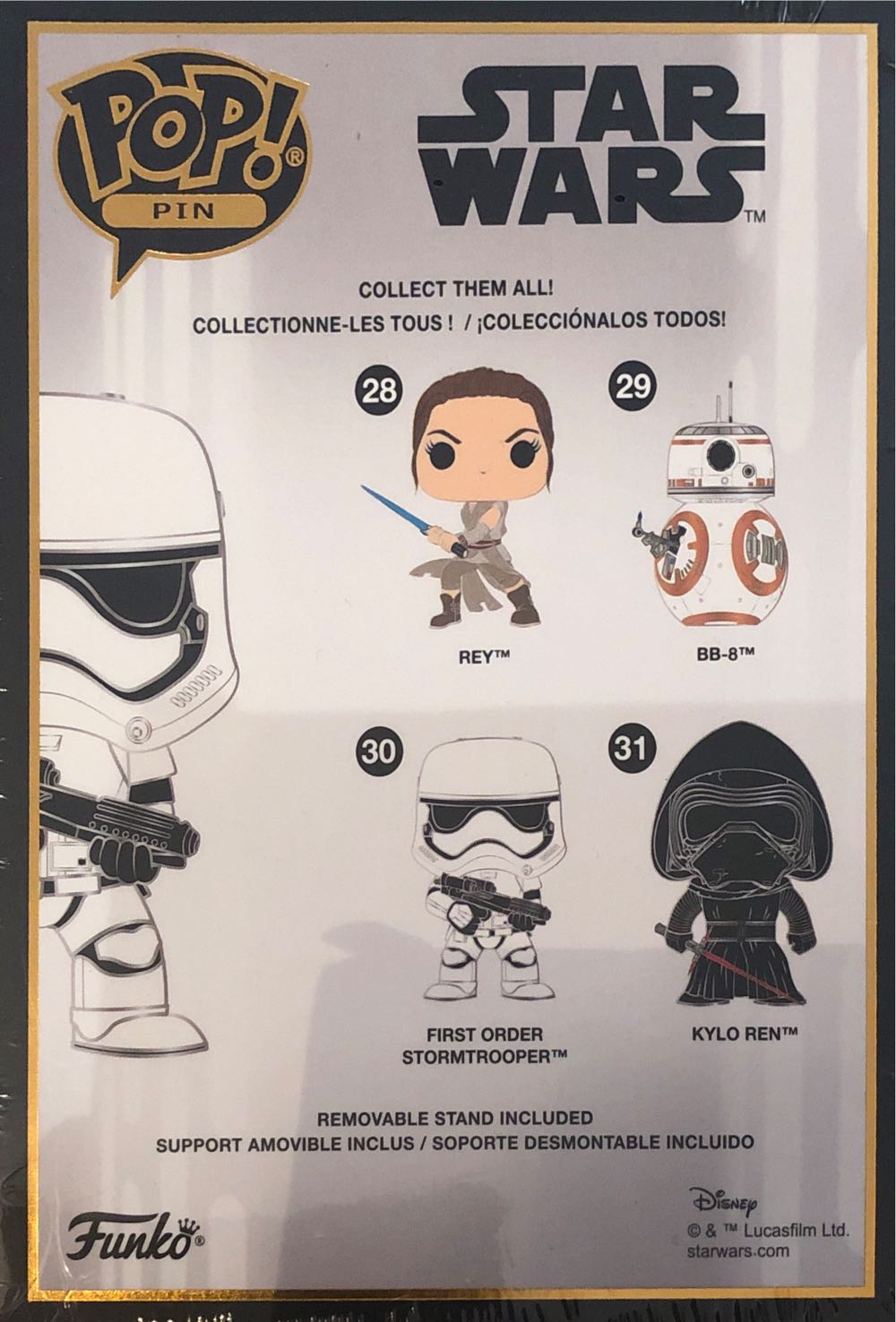 Stormtrooper 30 Glows Funko Pop! Pins: Star Wars First Order Stormtrooper 4” Pop! Enamel Pin New Storm Trooper  vinyl figure collectible [Barcode 671803437753] - Main Image 3