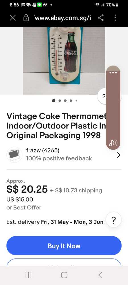 Coca-Cola Thermometer Coke Bottle 1998 - Coca-Cola vinyl figure collectible - Main Image 3