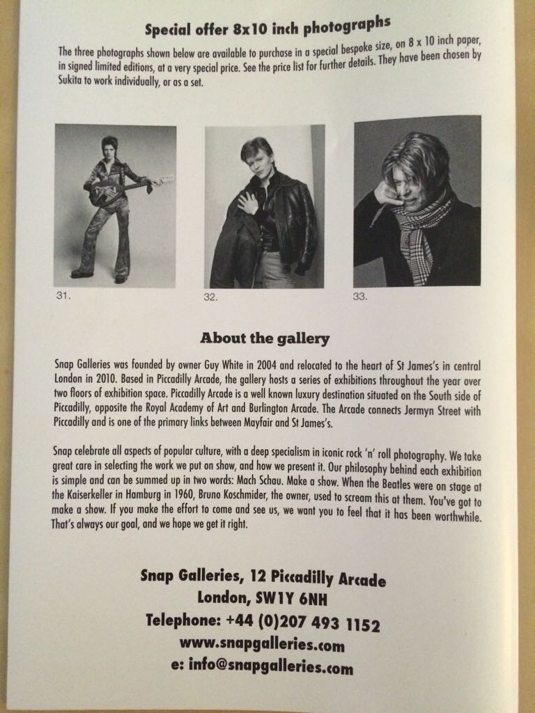 Masayoshi Sukita David Bowie Snap Galleries Catalogue  (April) magazine collectible - Main Image 2