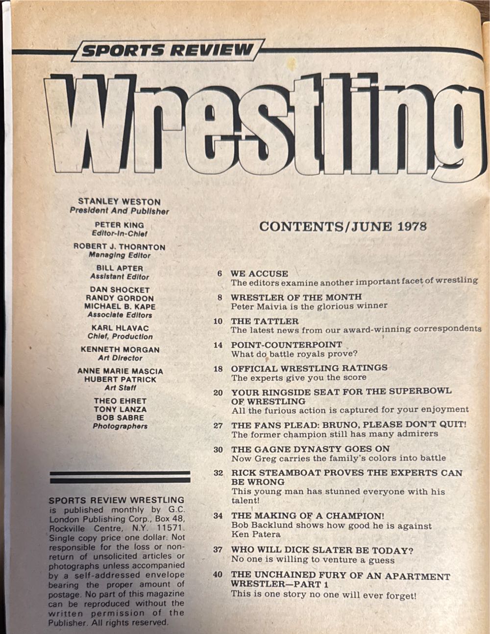 Sports Review Wrestling  (June) magazine collectible [Barcode 07189647817406] - Main Image 2