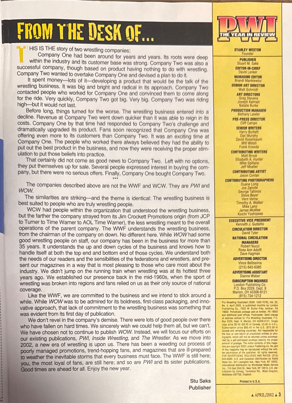 Pro Wrestling Illustrated  (April) magazine collectible [Barcode 72527400388404] - Main Image 2