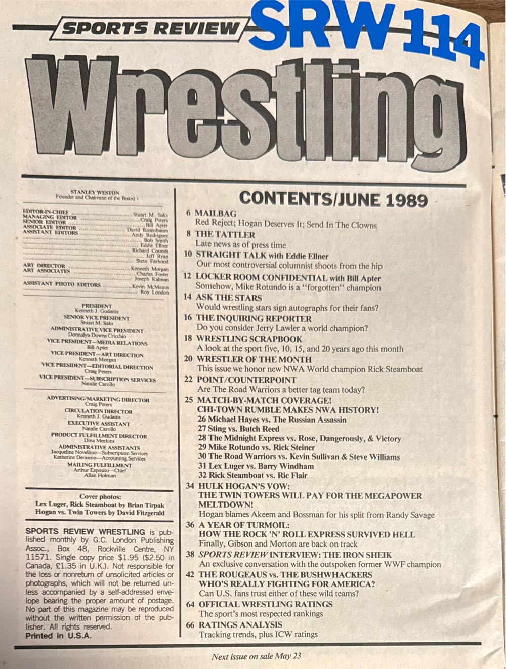 Sports Review Wrestling  (June) magazine collectible [Barcode 07189647817406] - Main Image 2