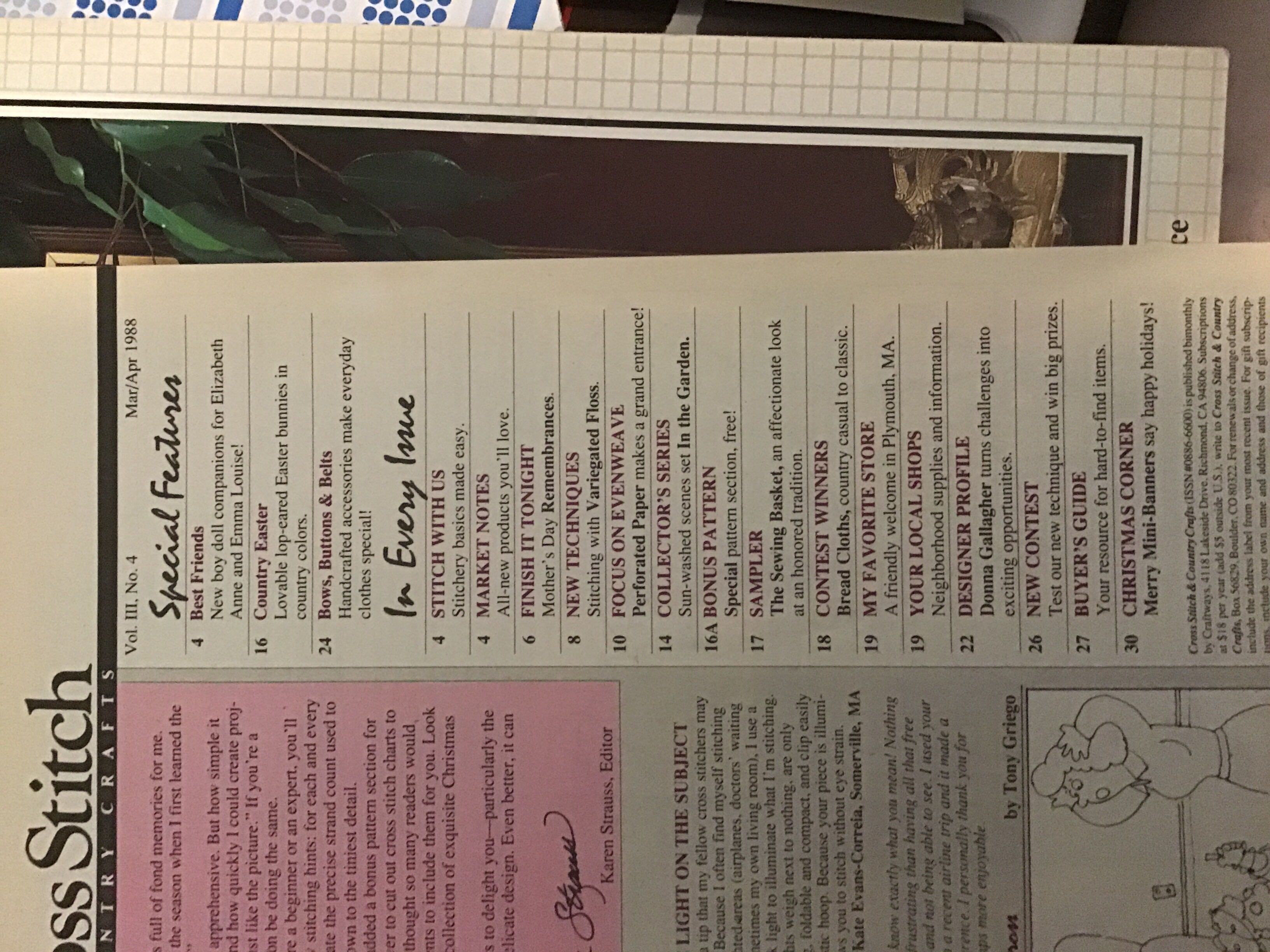 Cross Stitch & Country Crafts (Vol III, No. 4 Mar/Apr 1988)  (March) magazine collectible [Barcode 08445759] - Main Image 2