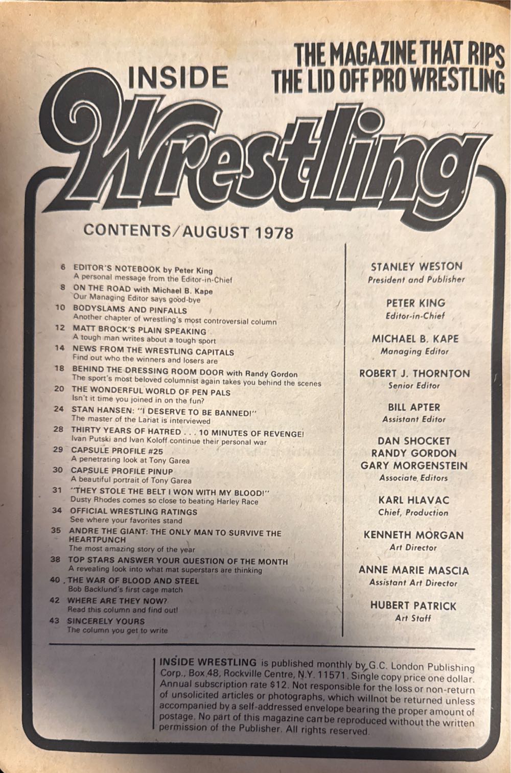 Inside Wrestling  (August) magazine collectible [Barcode 071896477276] - Main Image 2