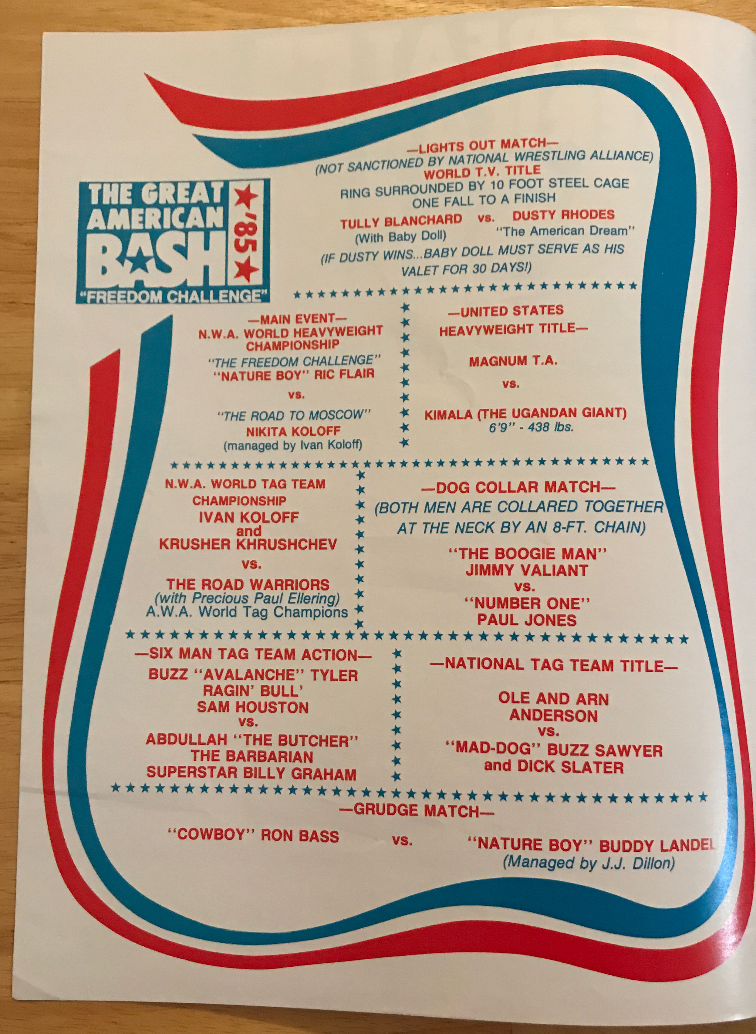 NWA The Great American Bash 1989 Line Up Sheet 07/23/1994  (July) magazine collectible - Main Image 2