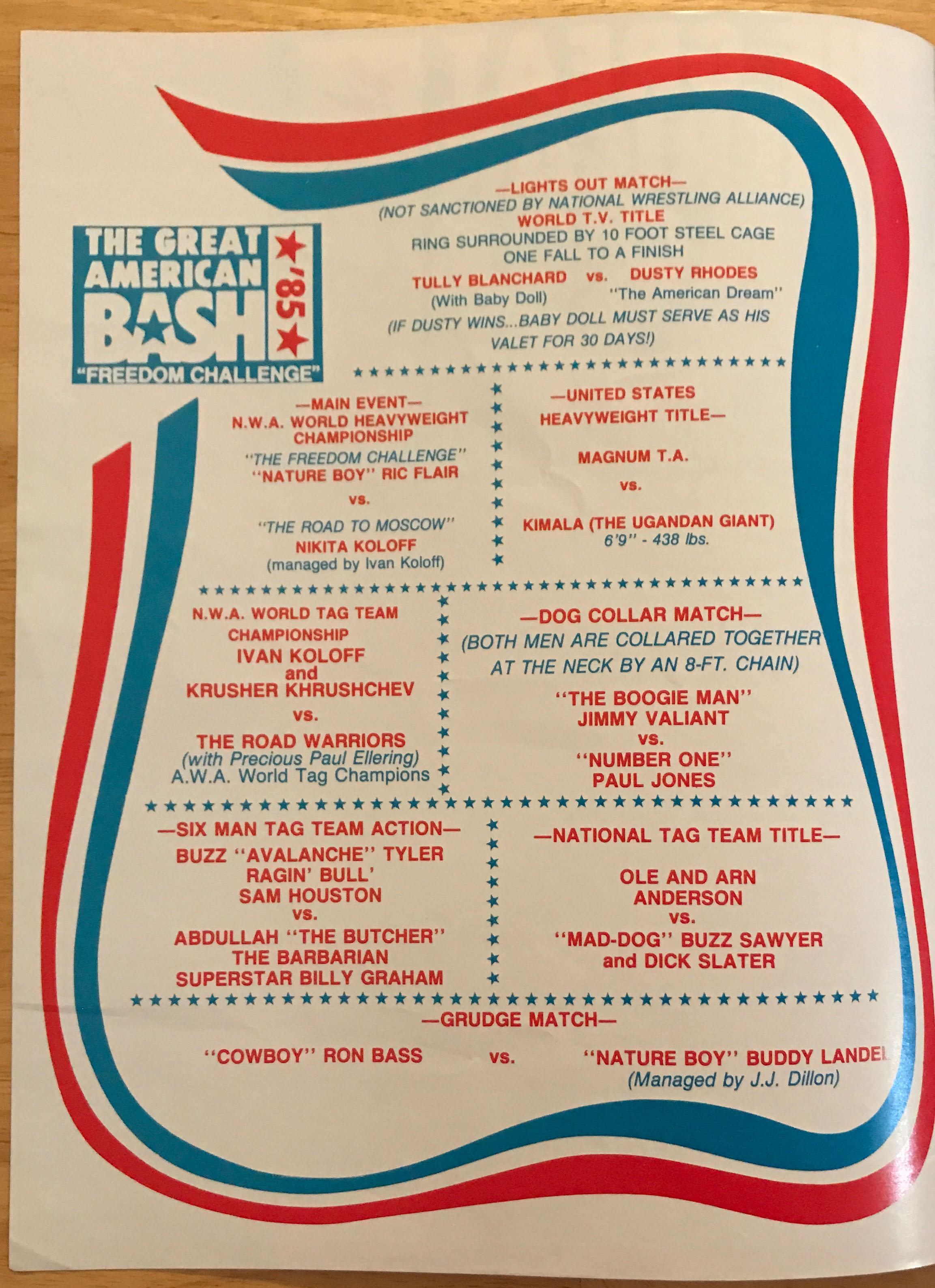 NWA The Great American Bash 1989 Line Up Sheet 07/23/1994  (July) magazine collectible - Main Image 3