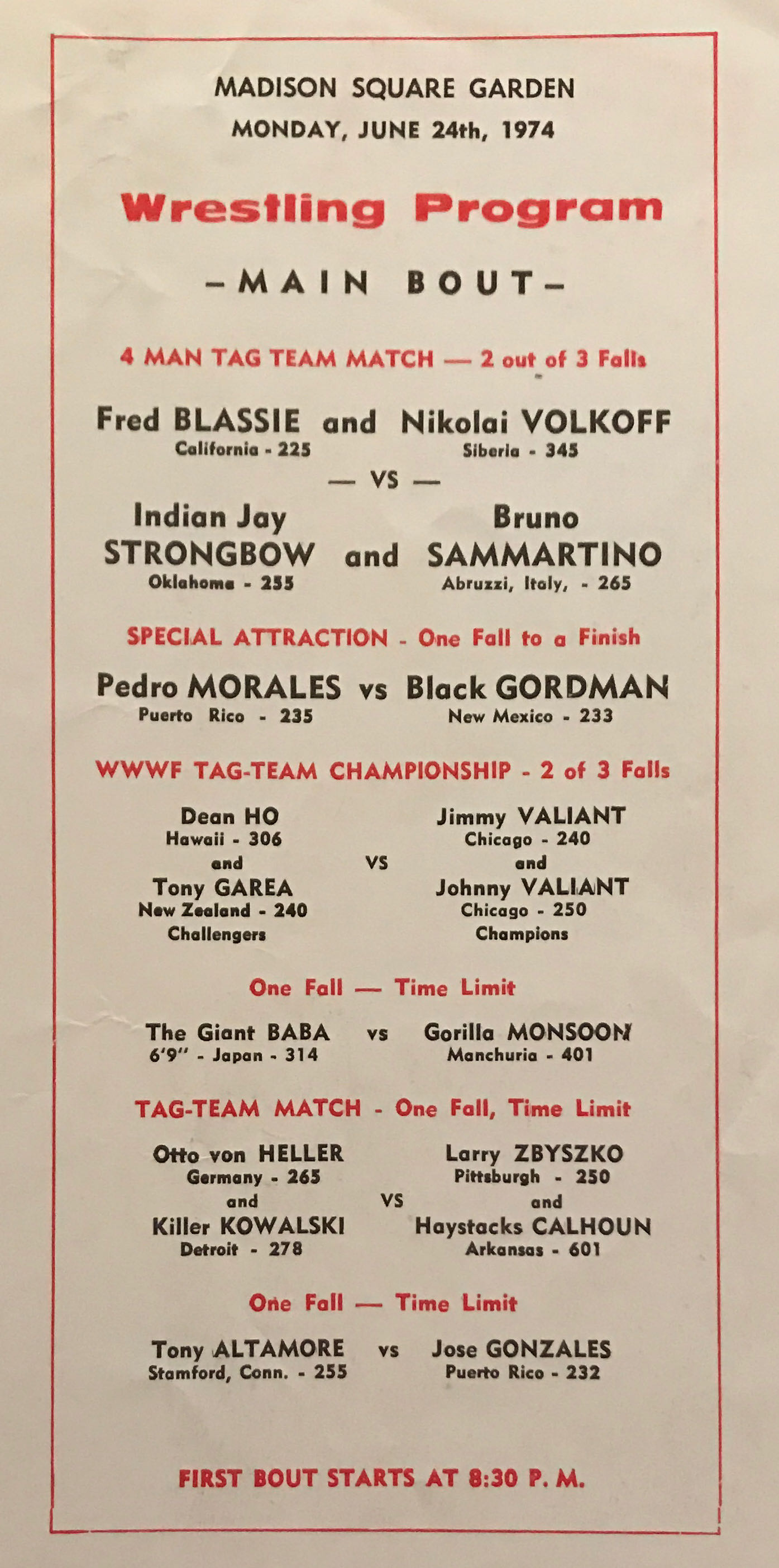 WWWF World Championship Wrestling from MSG Program 06/24/1974  (June) magazine collectible - Main Image 2
