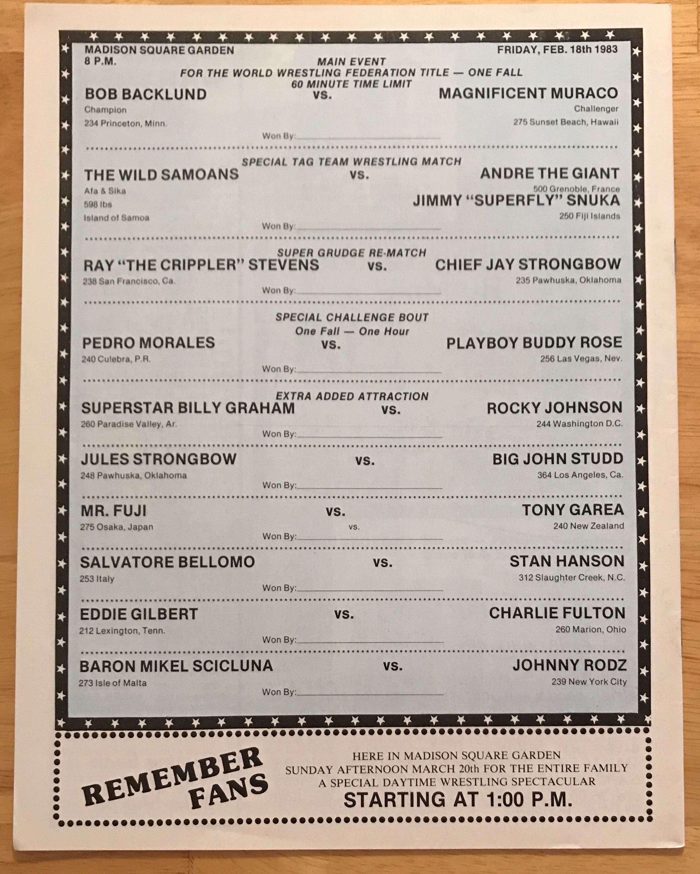 WWF Championship Wrestling Official Program Magazine #61 from MSG 02/18/1983  (February) magazine collectible - Main Image 2