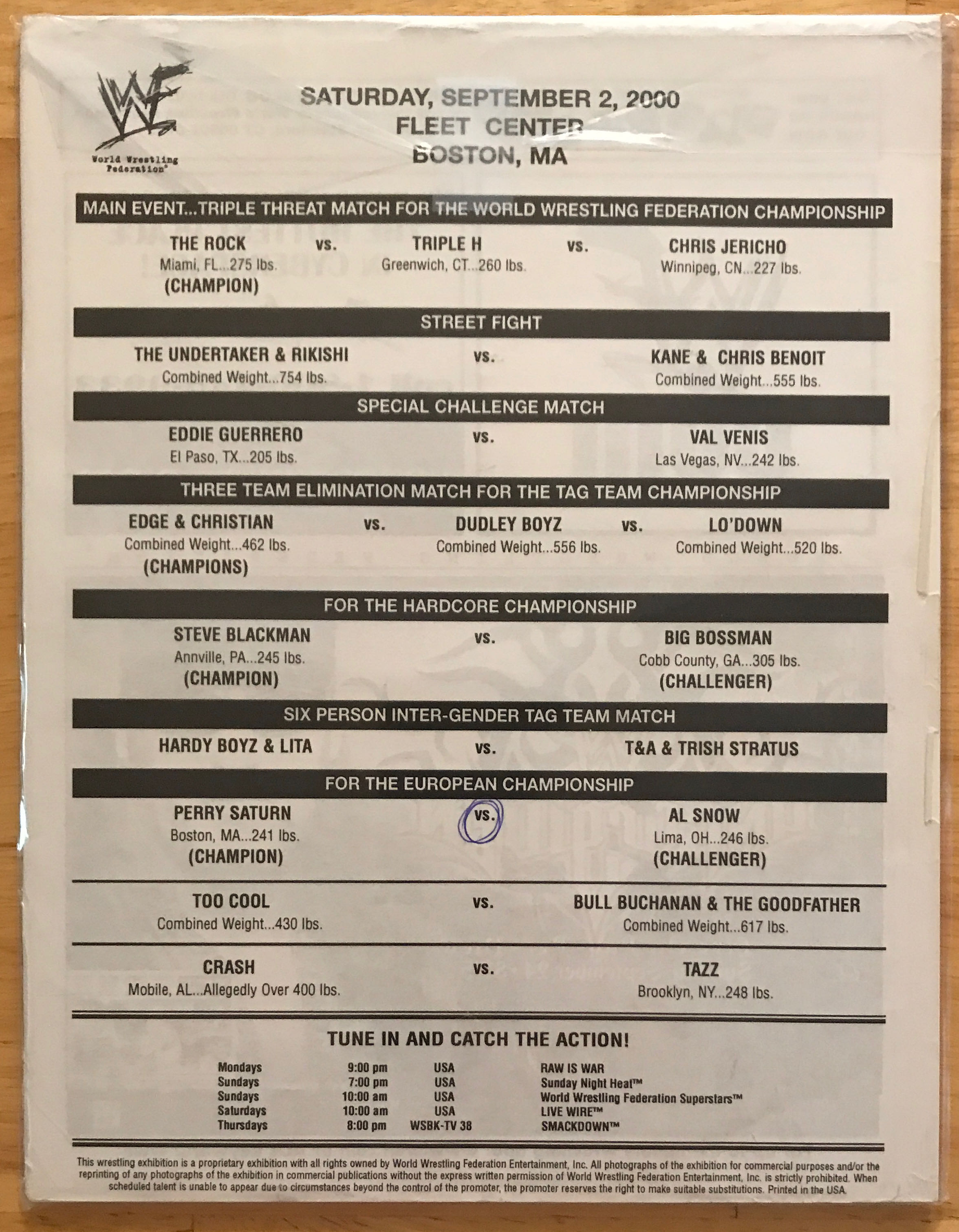 WWF Live Event Program 09/02/2000 Boston  (September) magazine collectible - Main Image 2