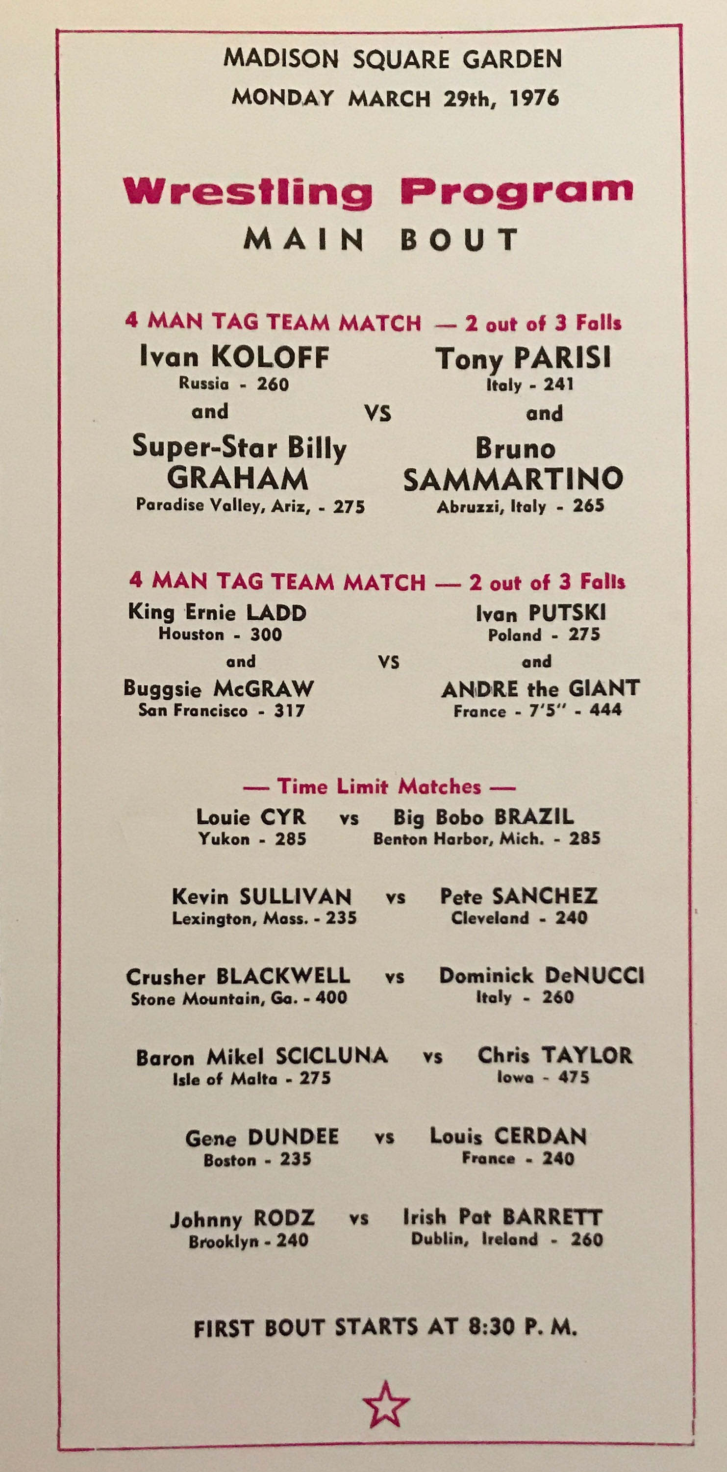 WWWF Championship Wrestling from MSG Program 03/29/1976  (March) magazine collectible - Main Image 2