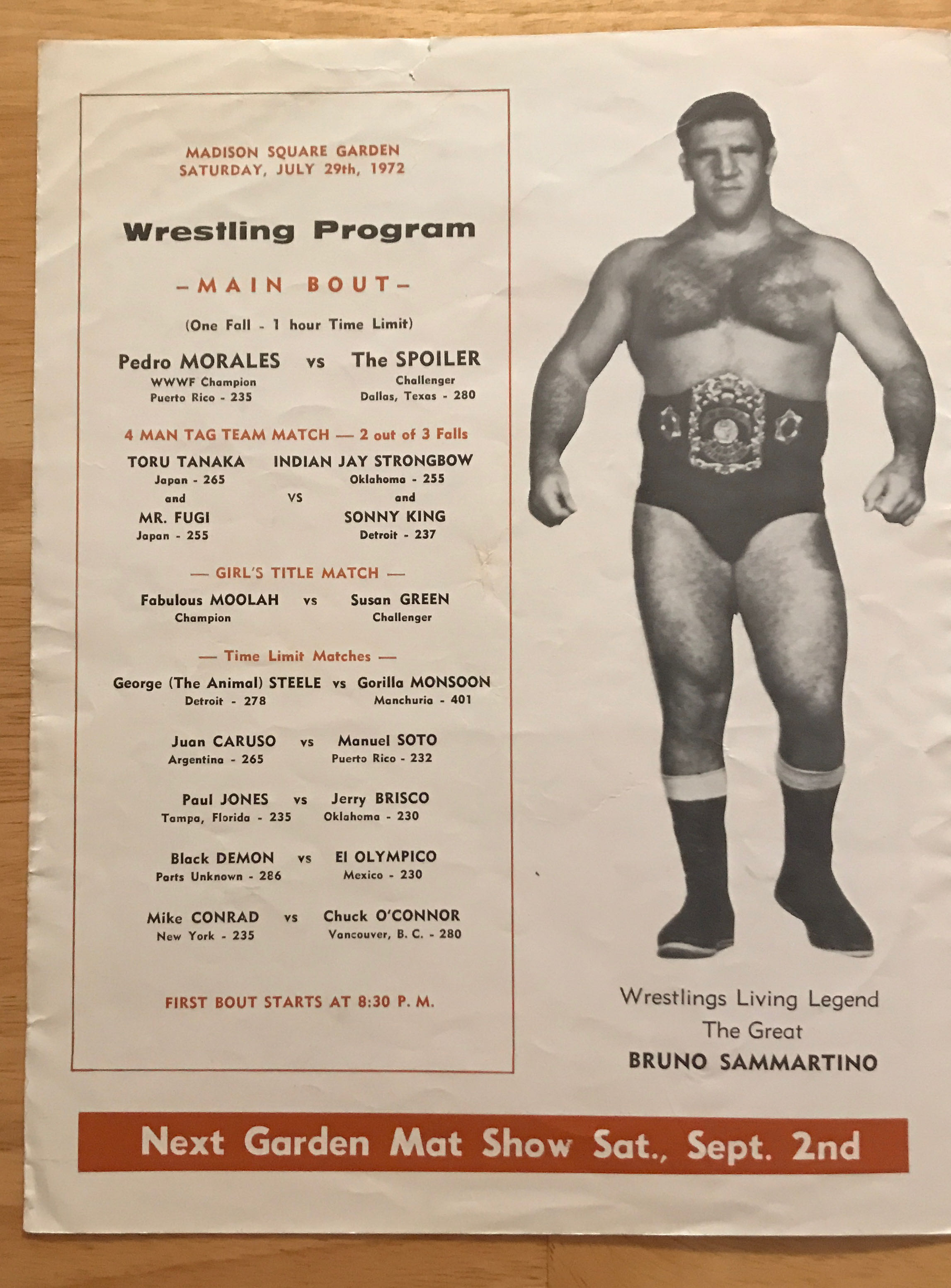 WWWF Championship Wrestling from MSG Program 07/29/1972  (July) magazine collectible - Main Image 2