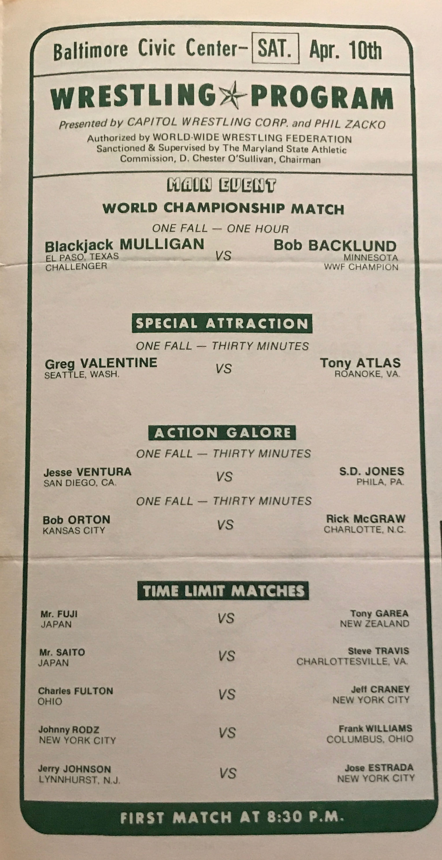 WWF Championship Wrestling from Baltimore Program 04/10/1982  (April) magazine collectible - Main Image 2