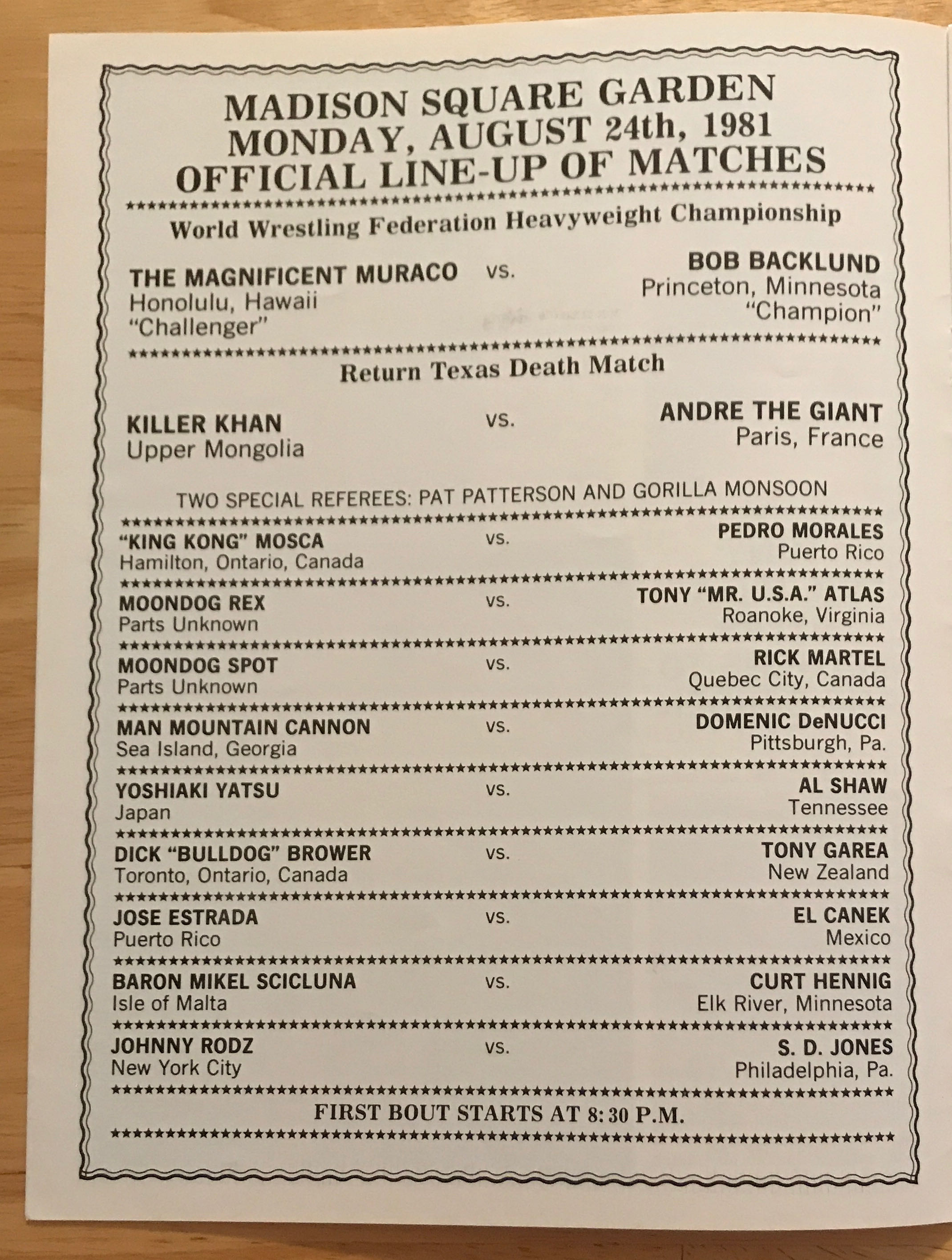 WWF Championship Wrestling from MSG Official Program Magazine #45 08/24/1981  (August) magazine collectible - Main Image 2