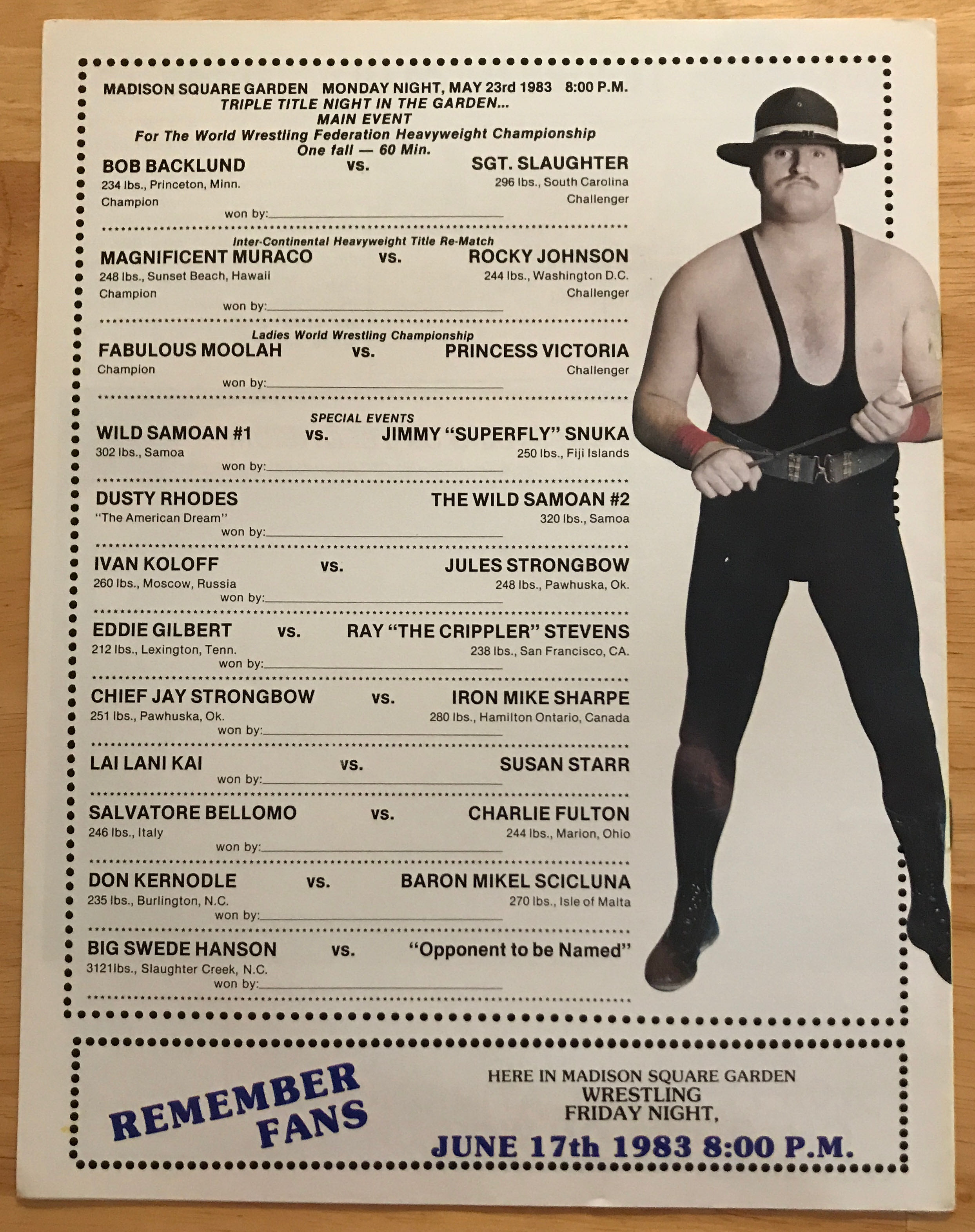 WWF Championship Wrestling from MSG Official Program Magazine #64 05/23/1983  (May) magazine collectible - Main Image 2