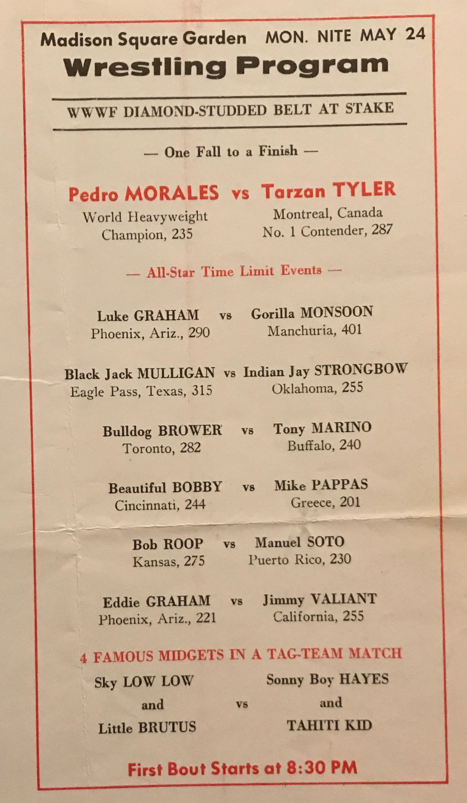 WWWF World Championship Wrestling from MSG Program 05/24/1971  (May) magazine collectible - Main Image 2