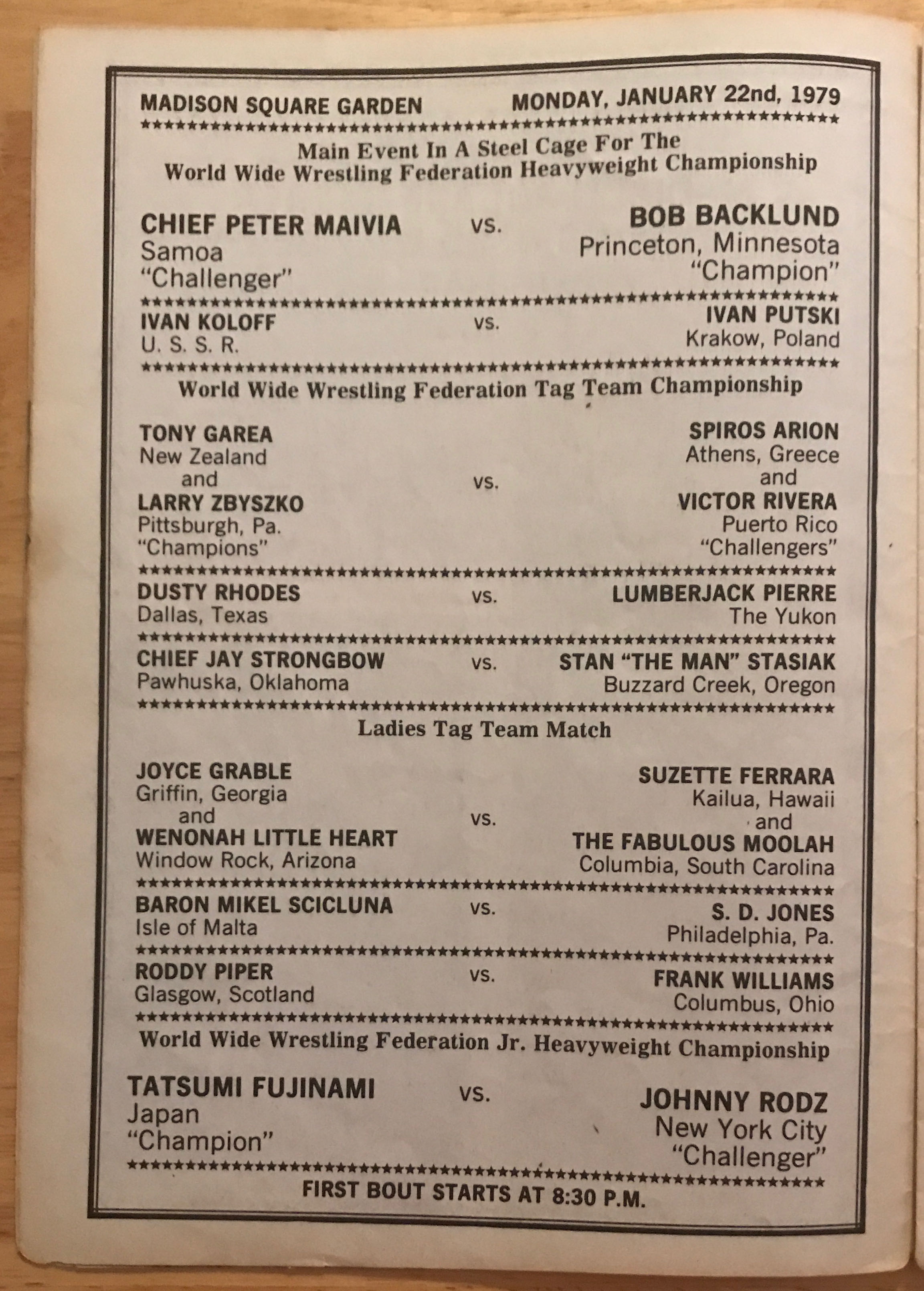 WWWF Championship Wrestling from MSG Program 01/22/1979  (January) magazine collectible - Main Image 2