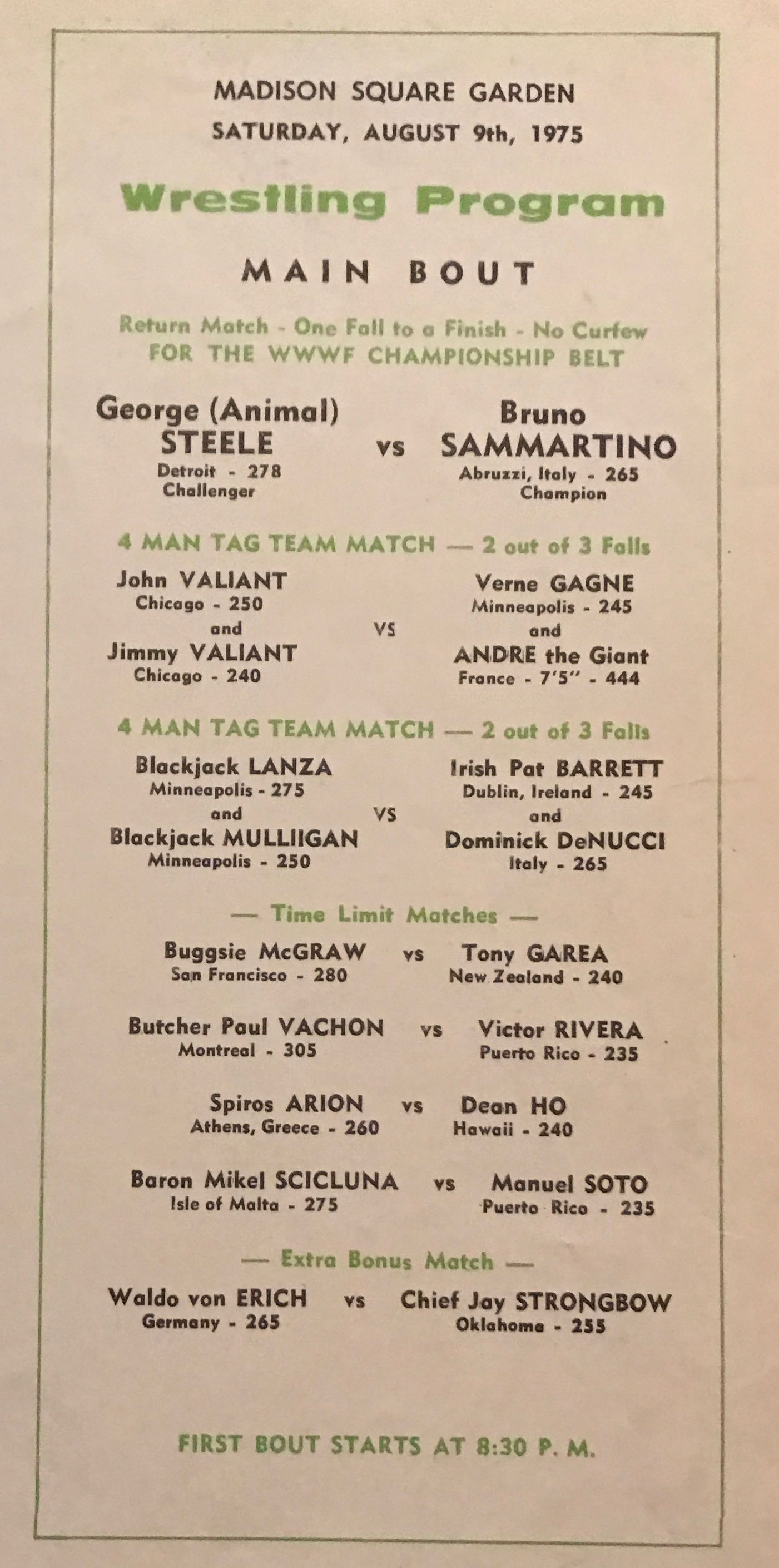 WWWF World Championship Wrestling from MSG Program 08/09/1975  (August) magazine collectible - Main Image 2