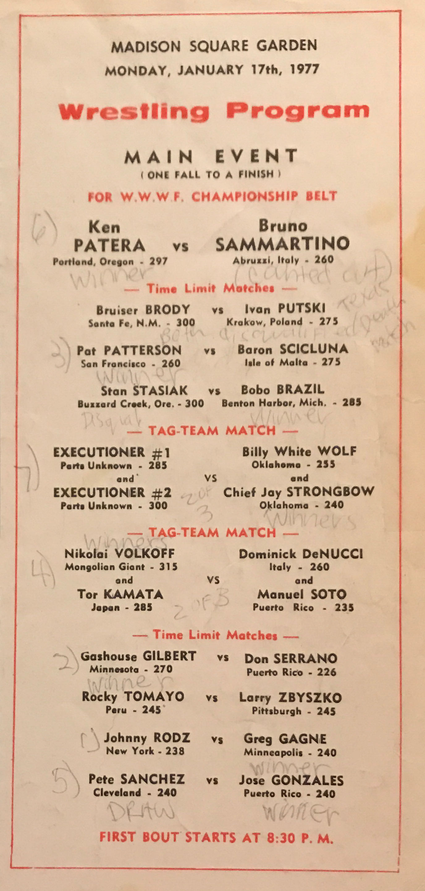 WWWF Championship Wrestling from MSG Program 01/17/1977  (January) magazine collectible - Main Image 2