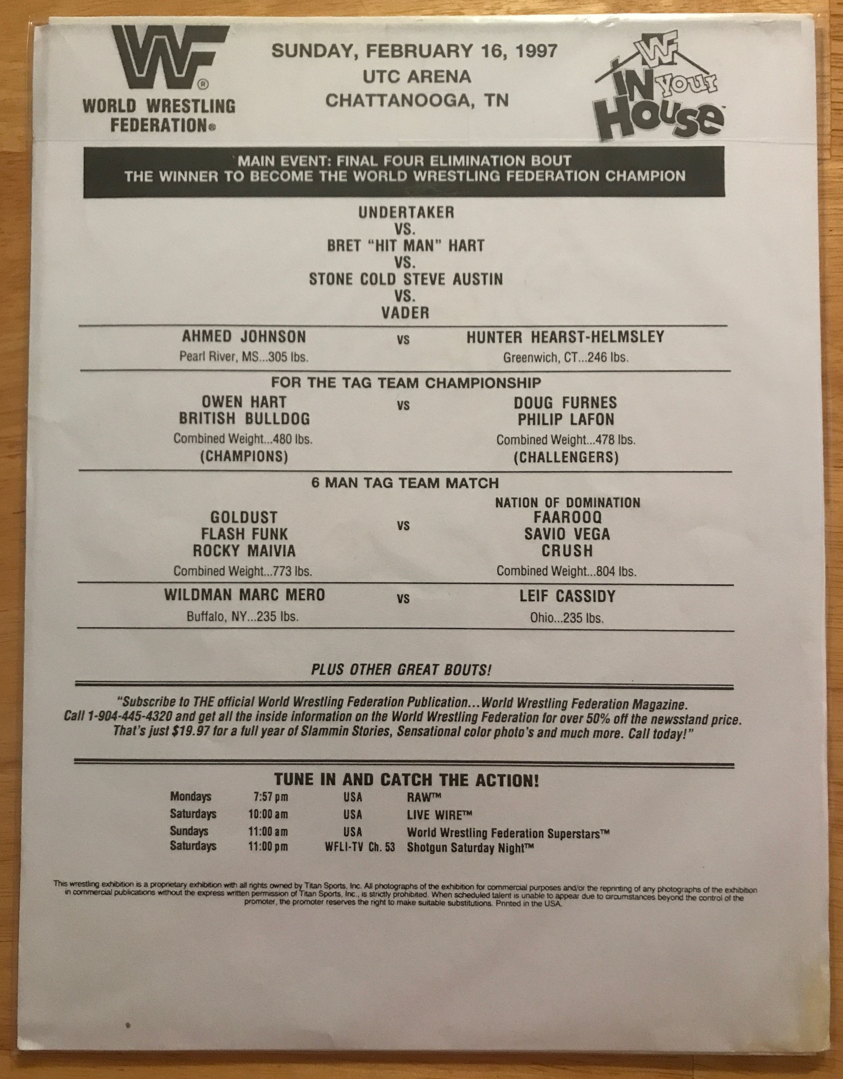 WWF In Your House: Final Four Program Volume 239 02/16/1997  (February) magazine collectible - Main Image 2