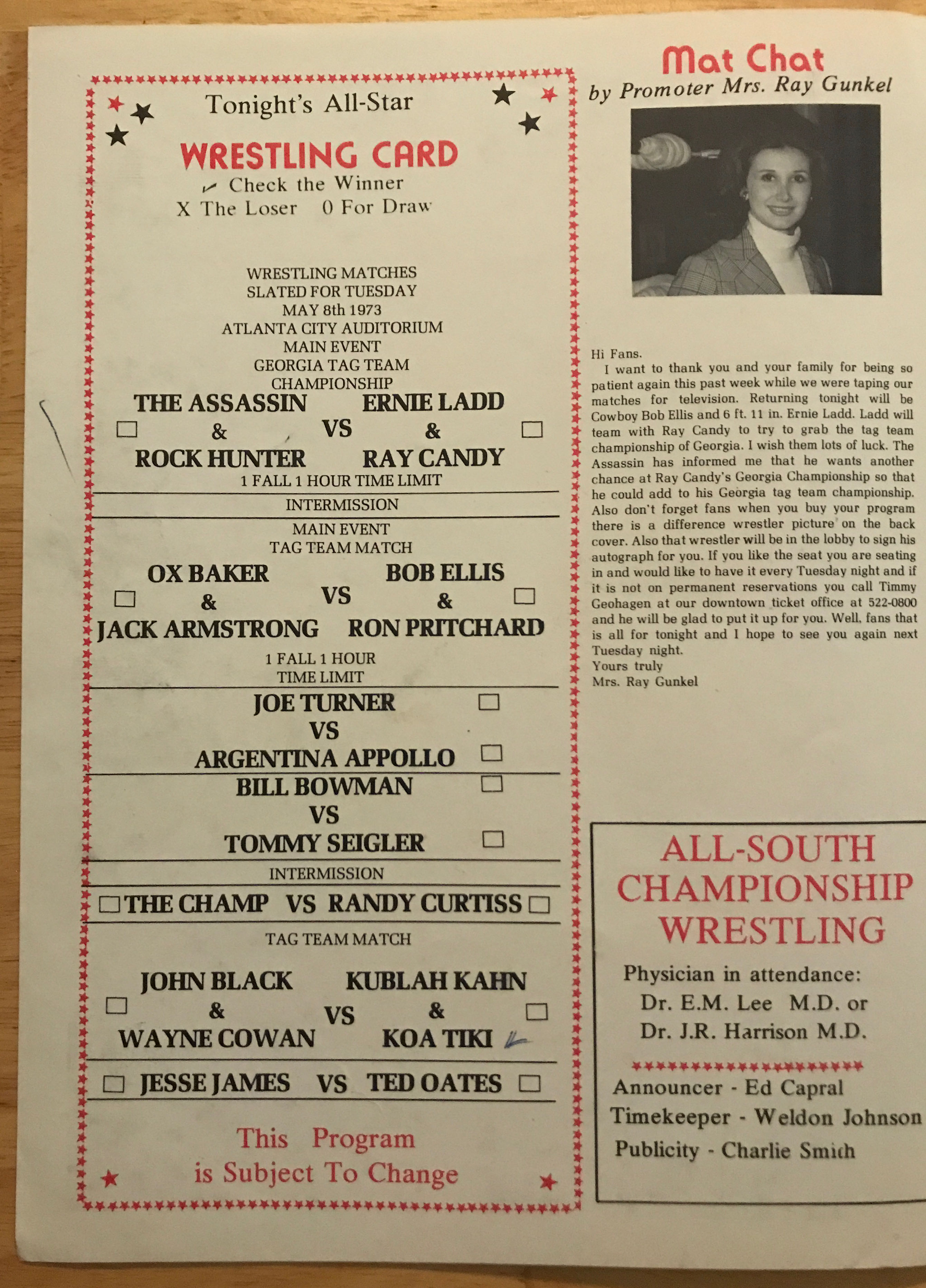 ASWA Georgia - Wrestling News Program 05/08/1973  (May) magazine collectible - Main Image 2