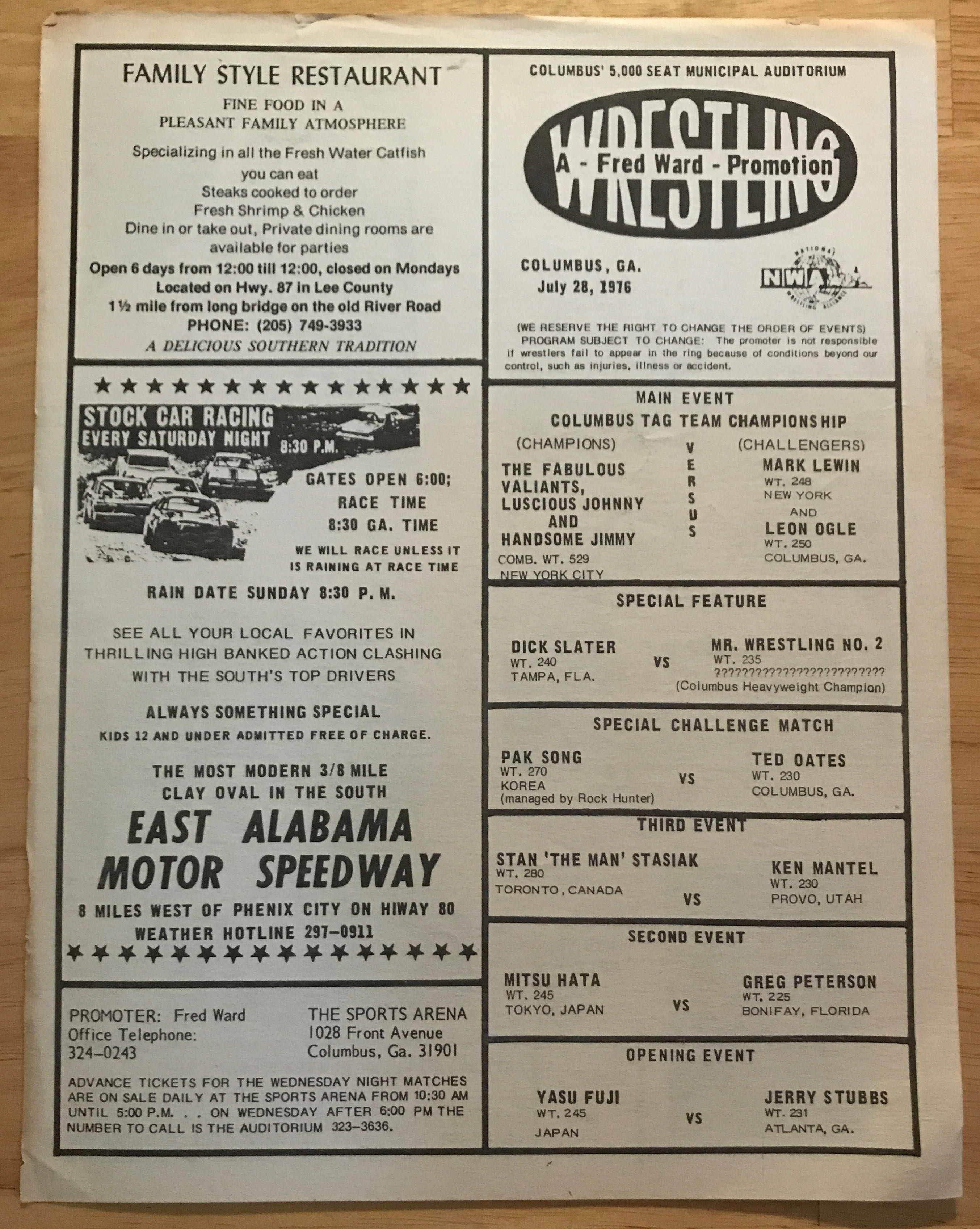 NWA Georgia - Columbus  07/28/1976  (July) magazine collectible - Main Image 2