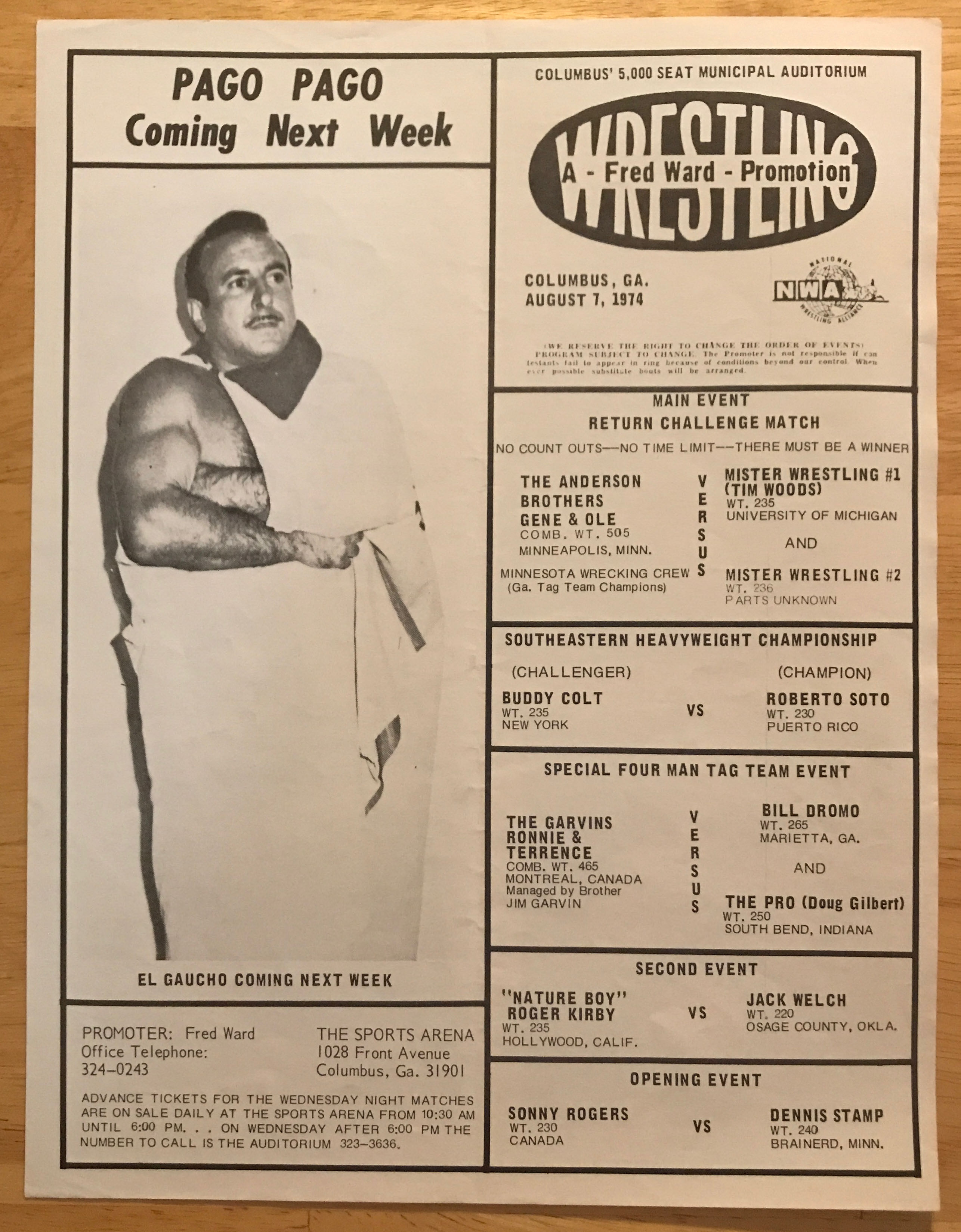 NWA Georgia - Columbus 08/07/1974 (August) magazine collectible - Main Image 2