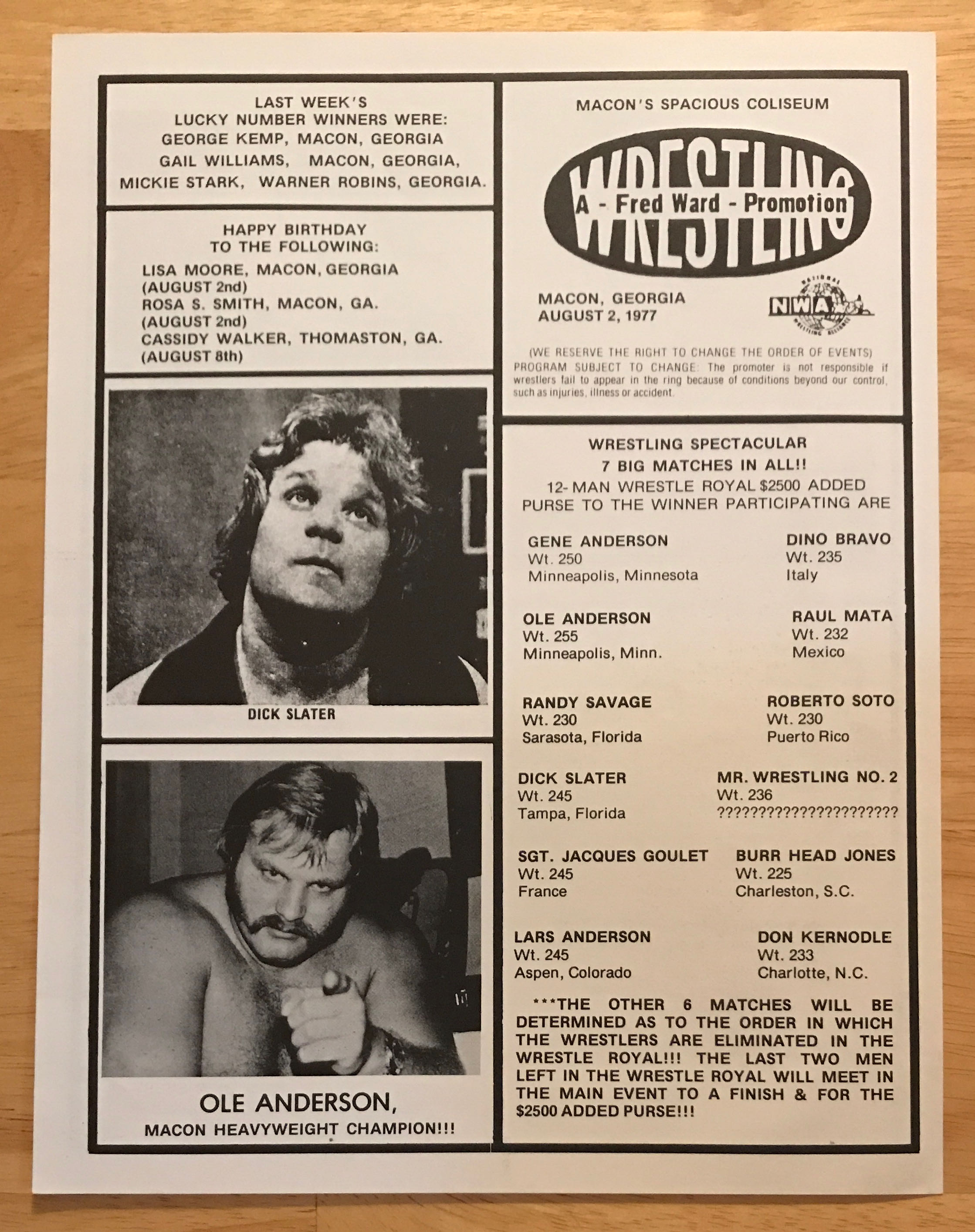 NWA Georgia - Macon  08/02/1977  (August) magazine collectible - Main Image 2