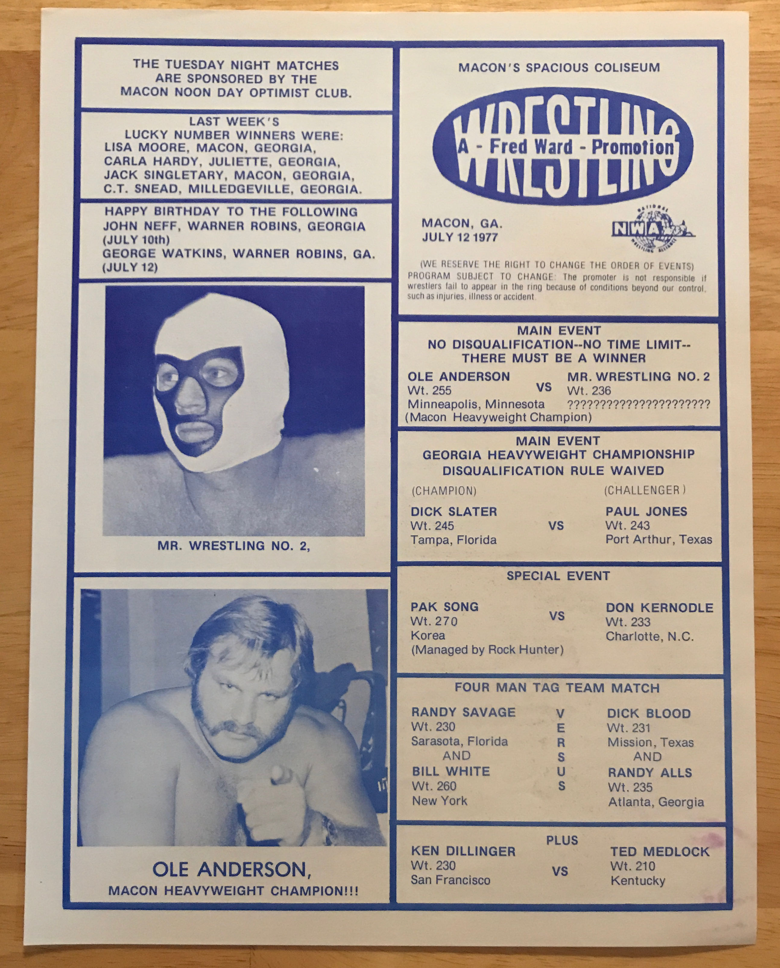 NWA Georgia - Macon  07/12/1977  (July) magazine collectible - Main Image 2