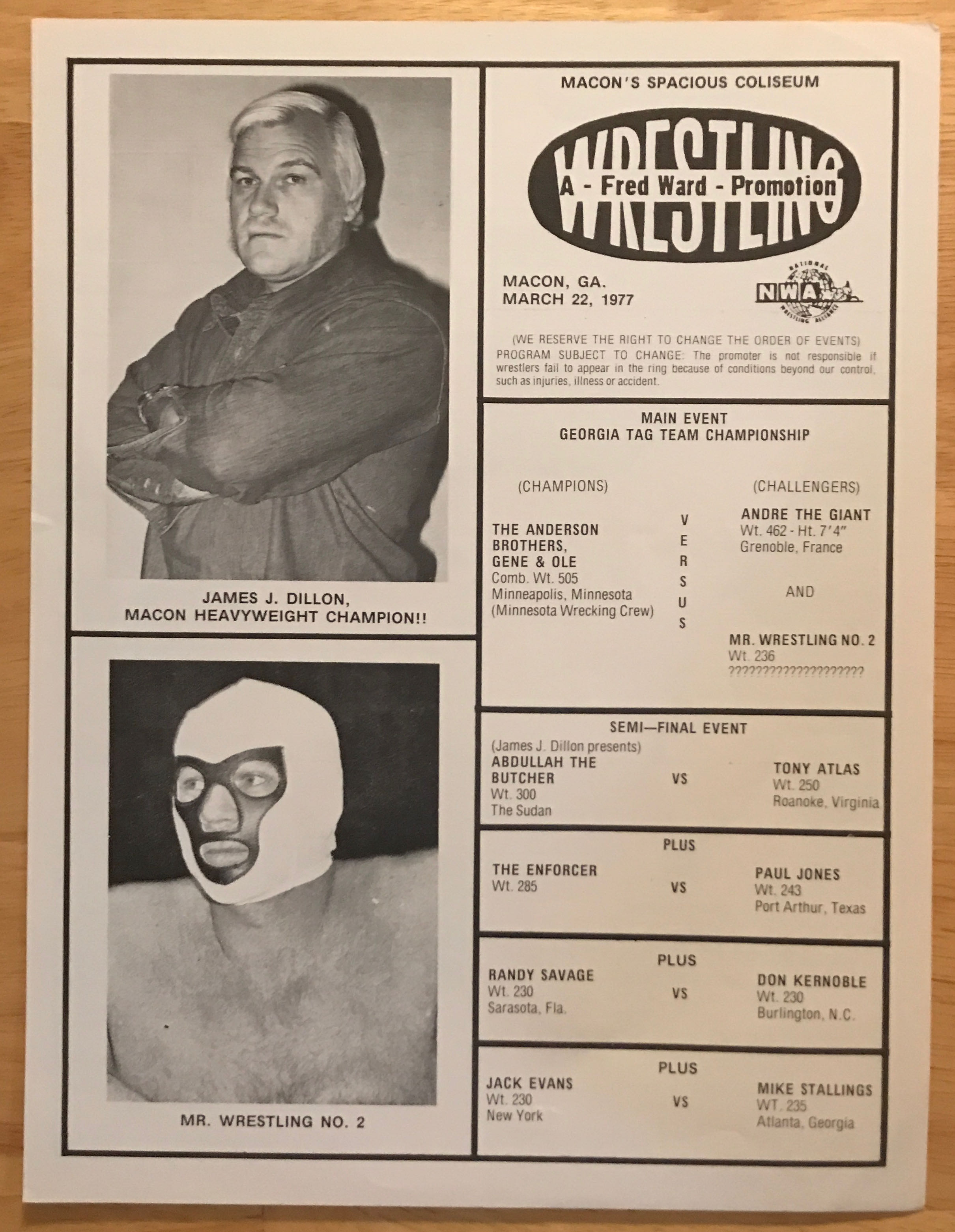 NWA Georgia - Macon  03/22/1977  (March) magazine collectible - Main Image 2