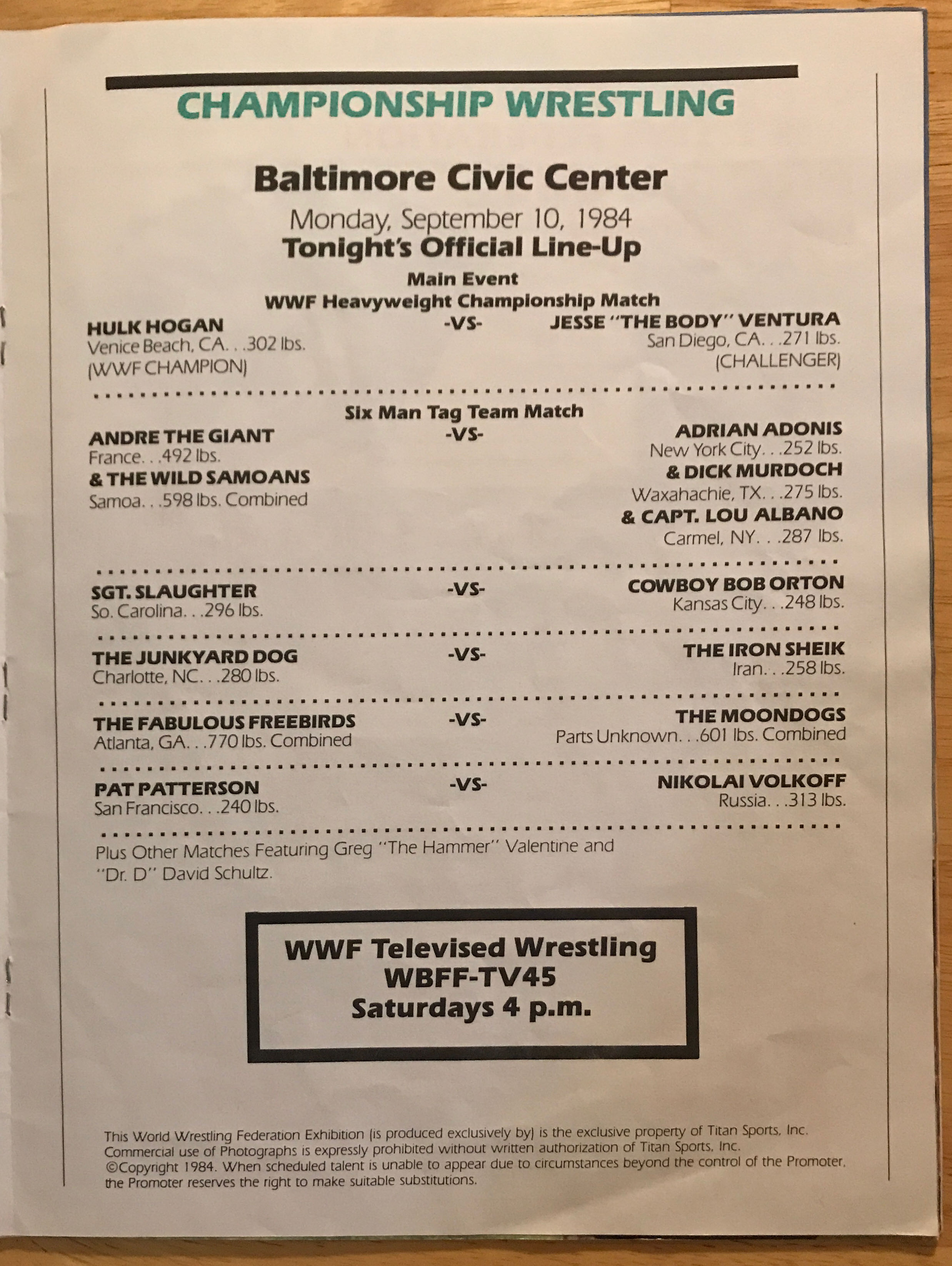 WWF Program Volume 116  (September) magazine collectible - Main Image 2