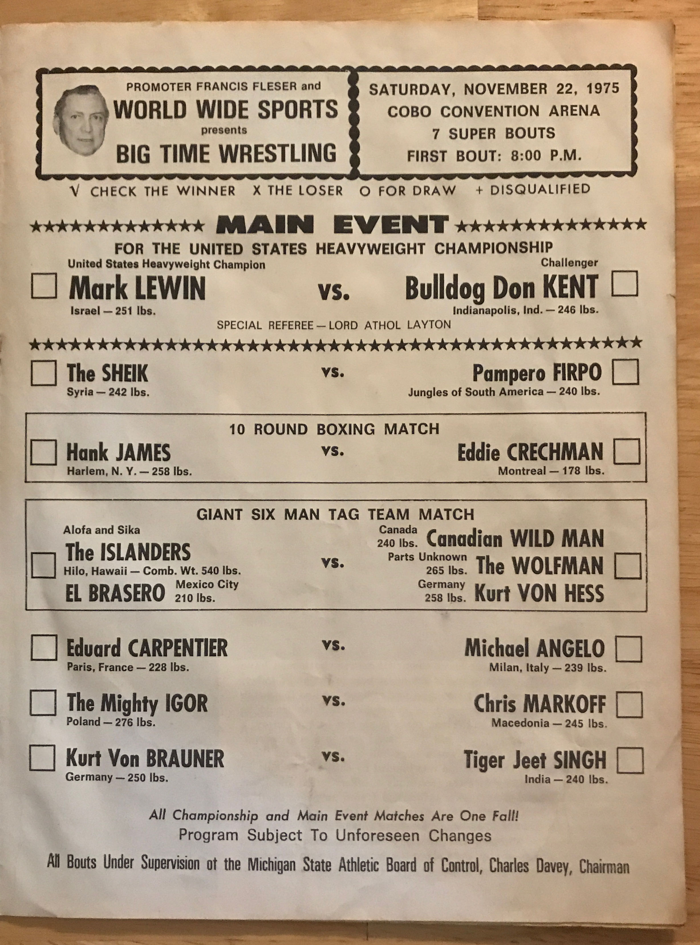 Detroit Big Time Wrestling Body Press 11-25-1975  (November) magazine collectible - Main Image 2