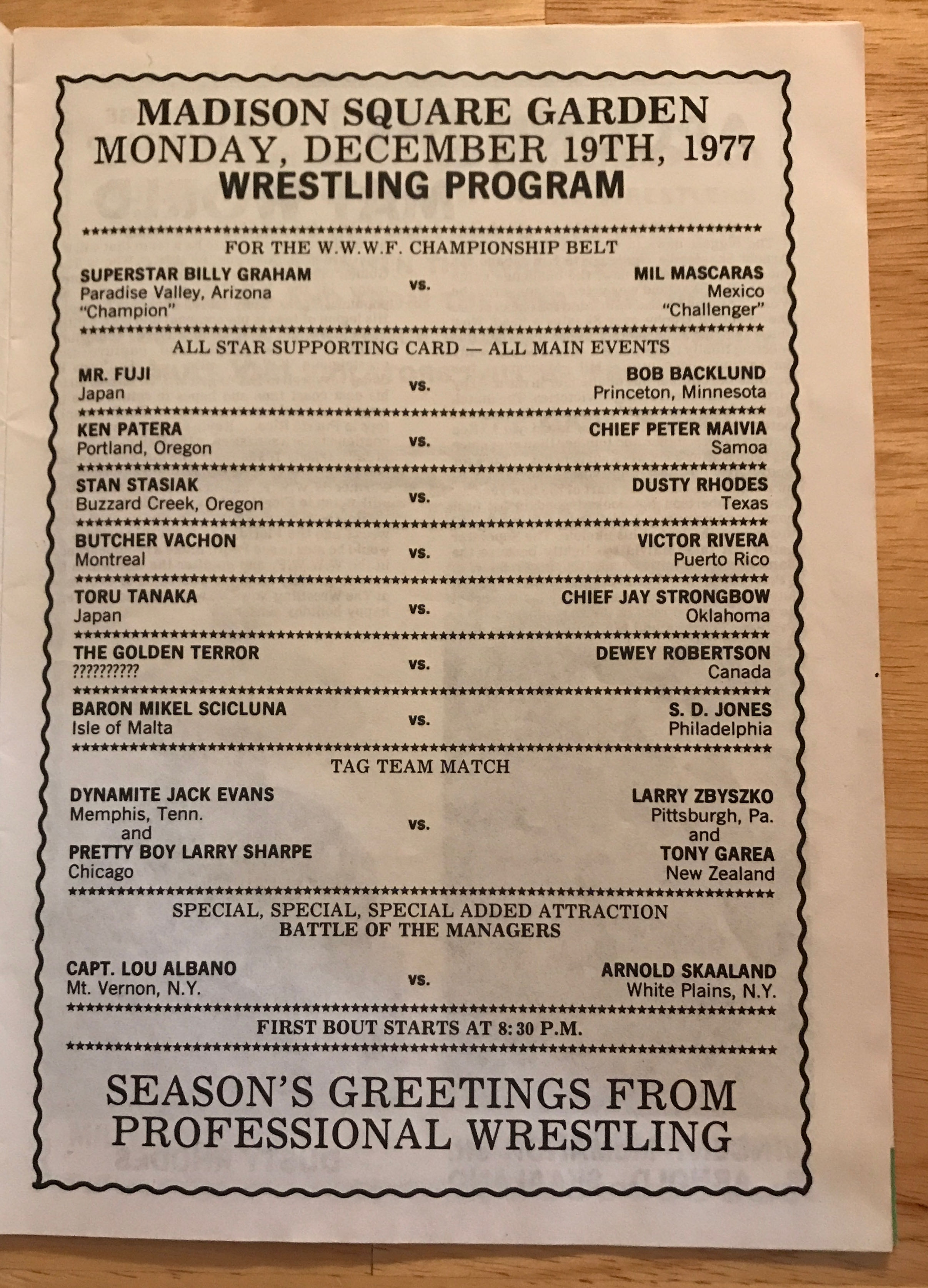 WWWF Championship Wrestling from MSG Program 12/19/1977  (December) magazine collectible - Main Image 2
