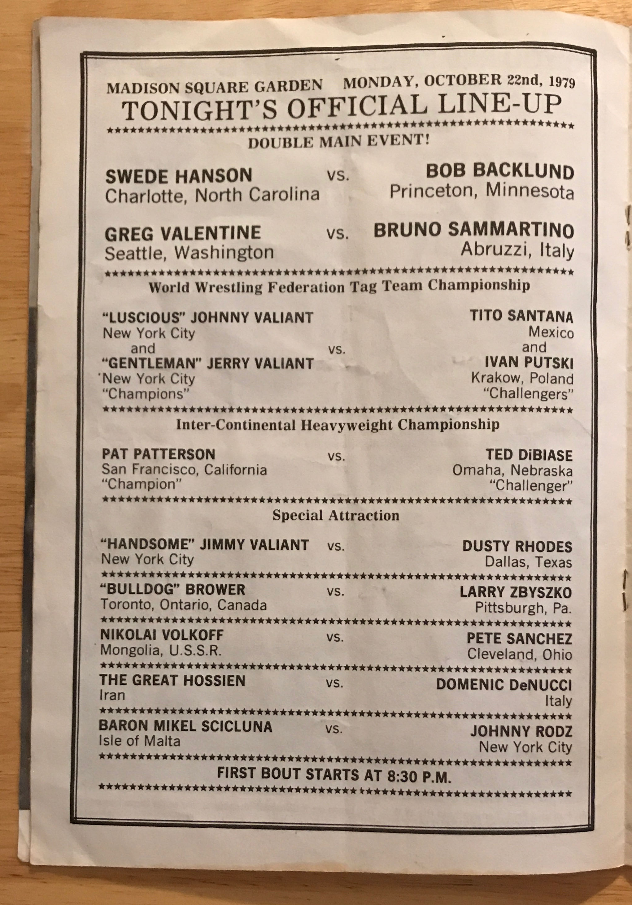 WWWF Championship Wrestling from MSG Program 10/22/1979  (October) magazine collectible - Main Image 2