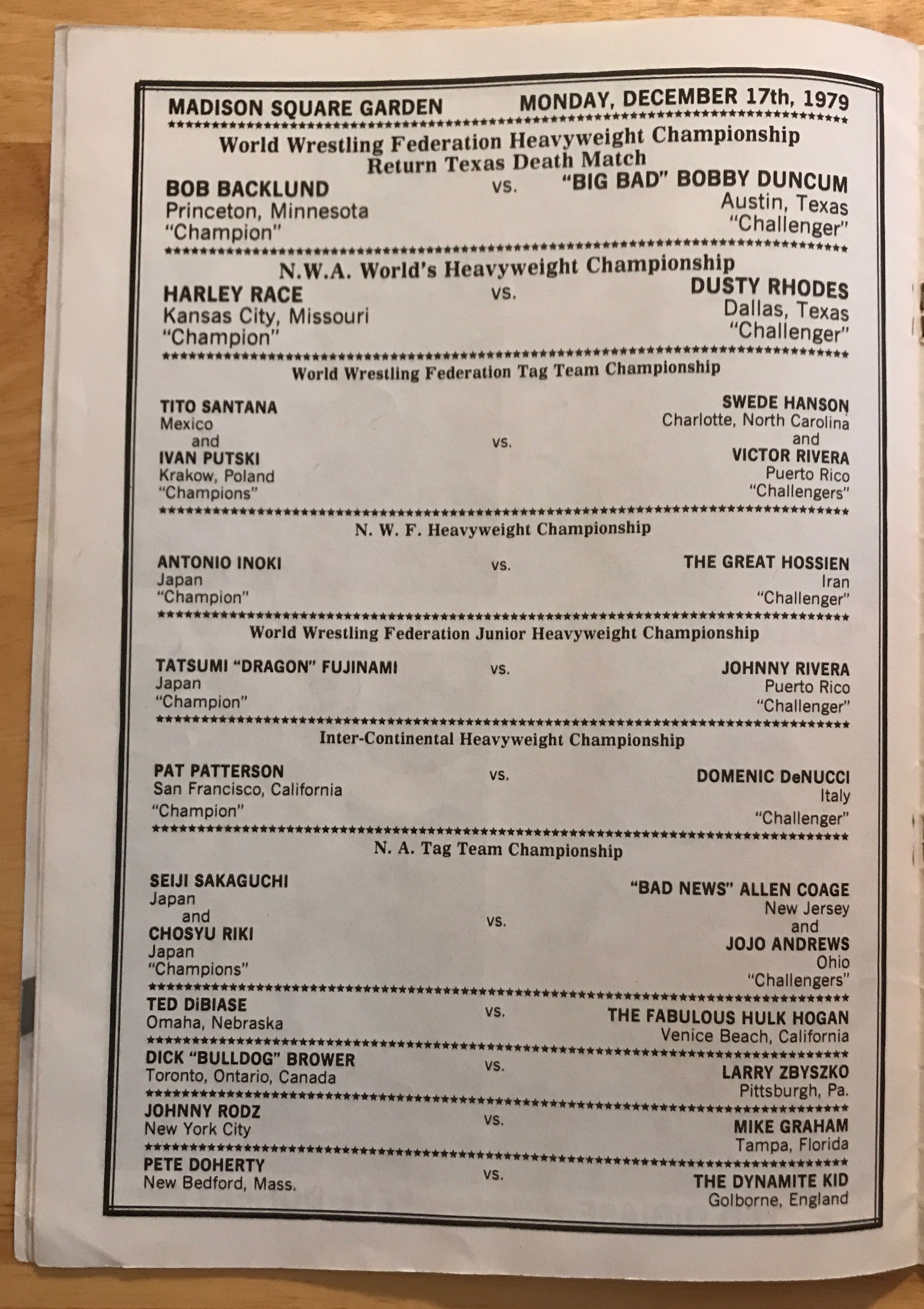WWWF Championship Wrestling from MSG Program 12/17/1979  (December) magazine collectible - Main Image 2