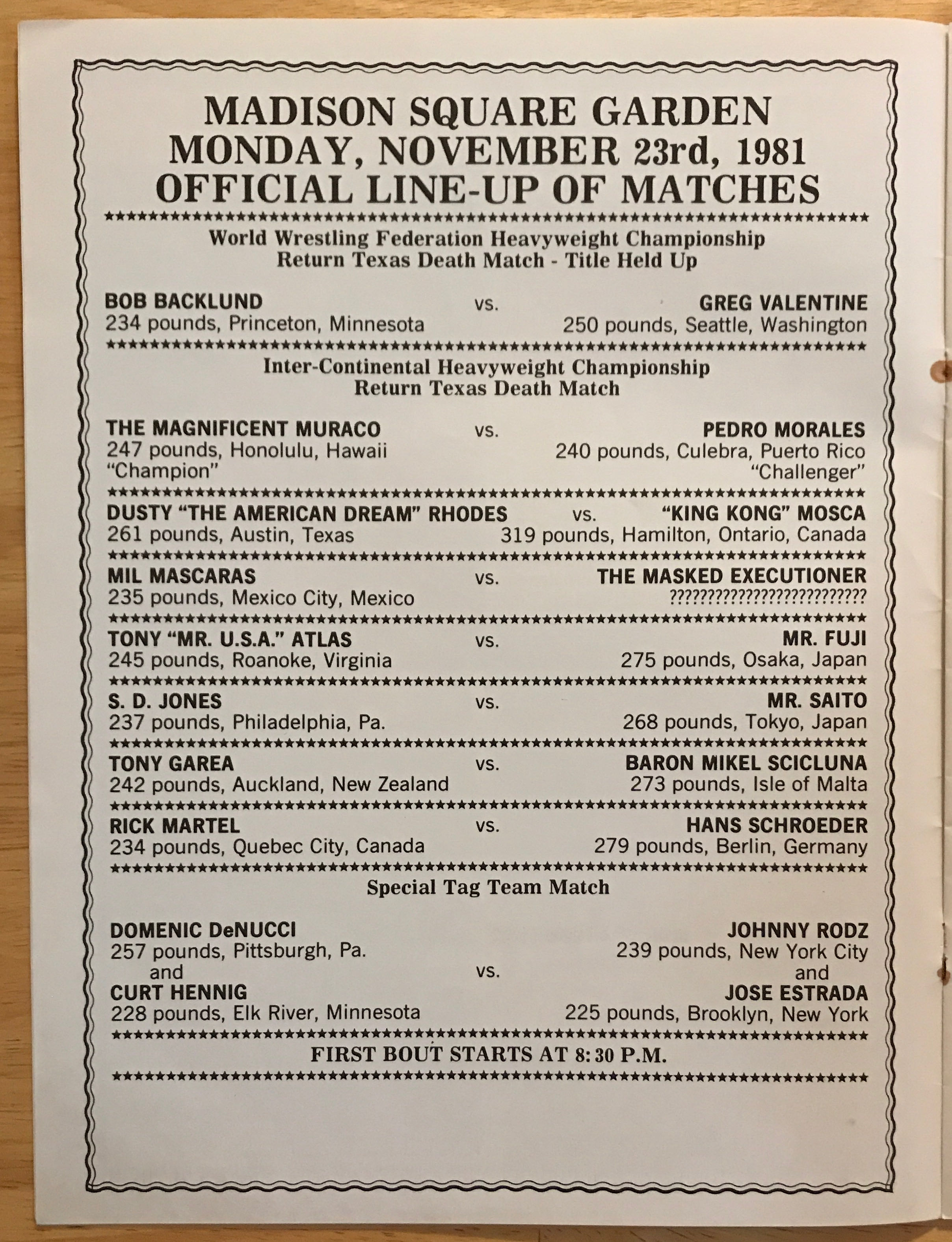 WWF Championship Wrestling from MSG Official Program Magazine #48 11/23/1981  (November) magazine collectible - Main Image 2