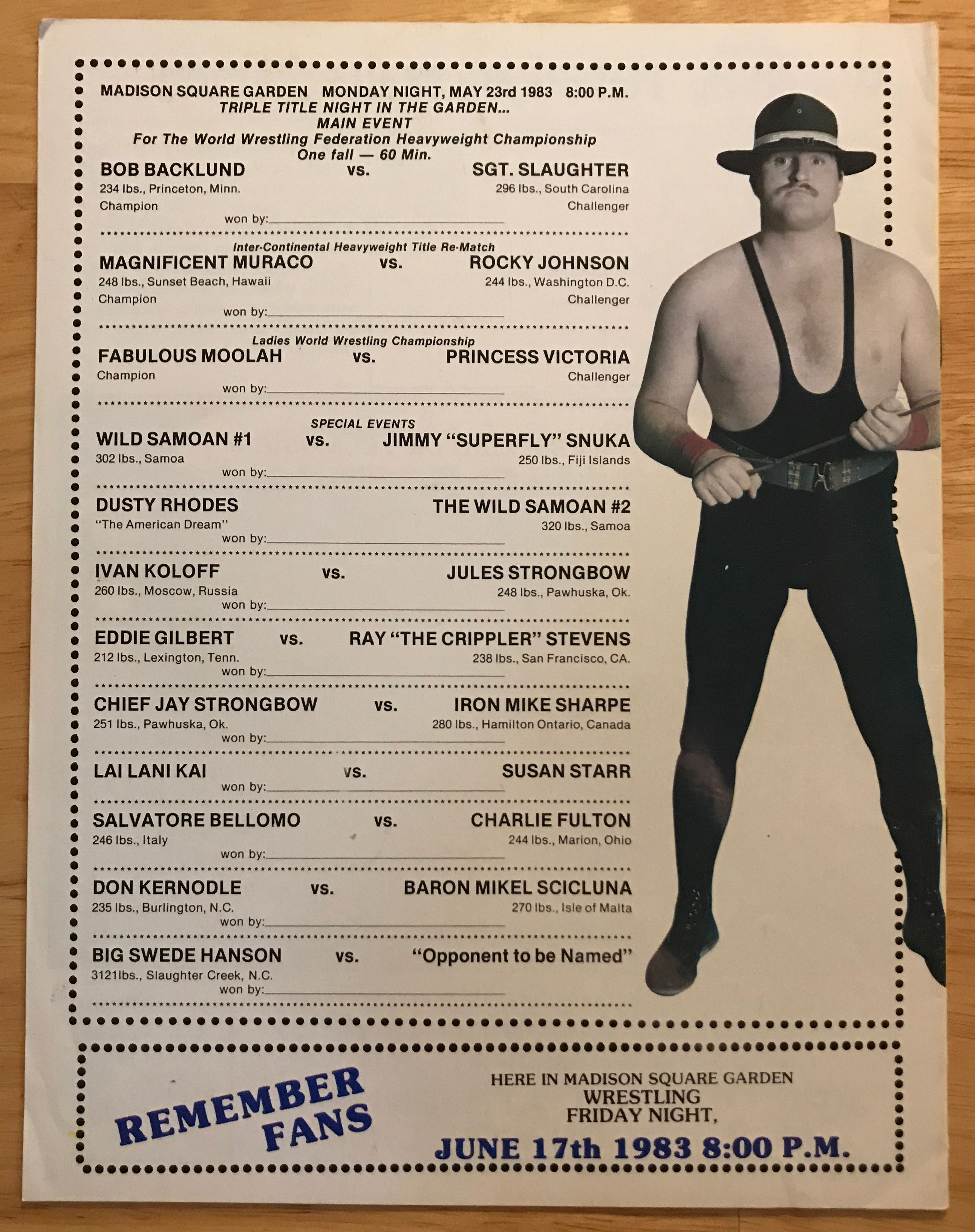 WWF Championship Wrestling from MSG Official Program Magazine #64 05/23/1983  (May) magazine collectible - Main Image 2